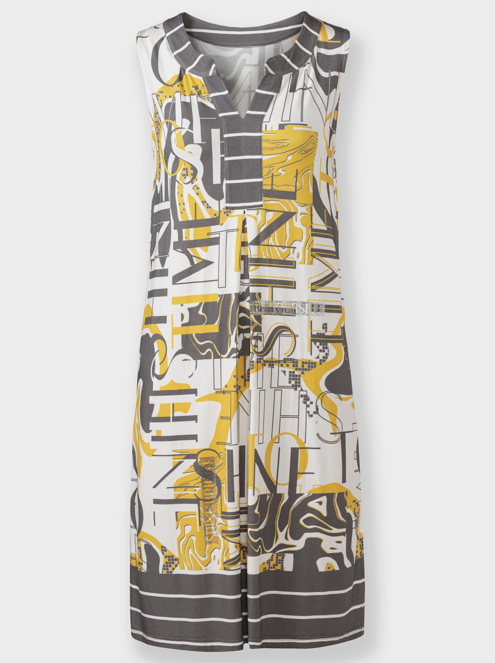 heine Jerseykleid mit Muster-Mix - sonnengelb-schwarz-bedruckt