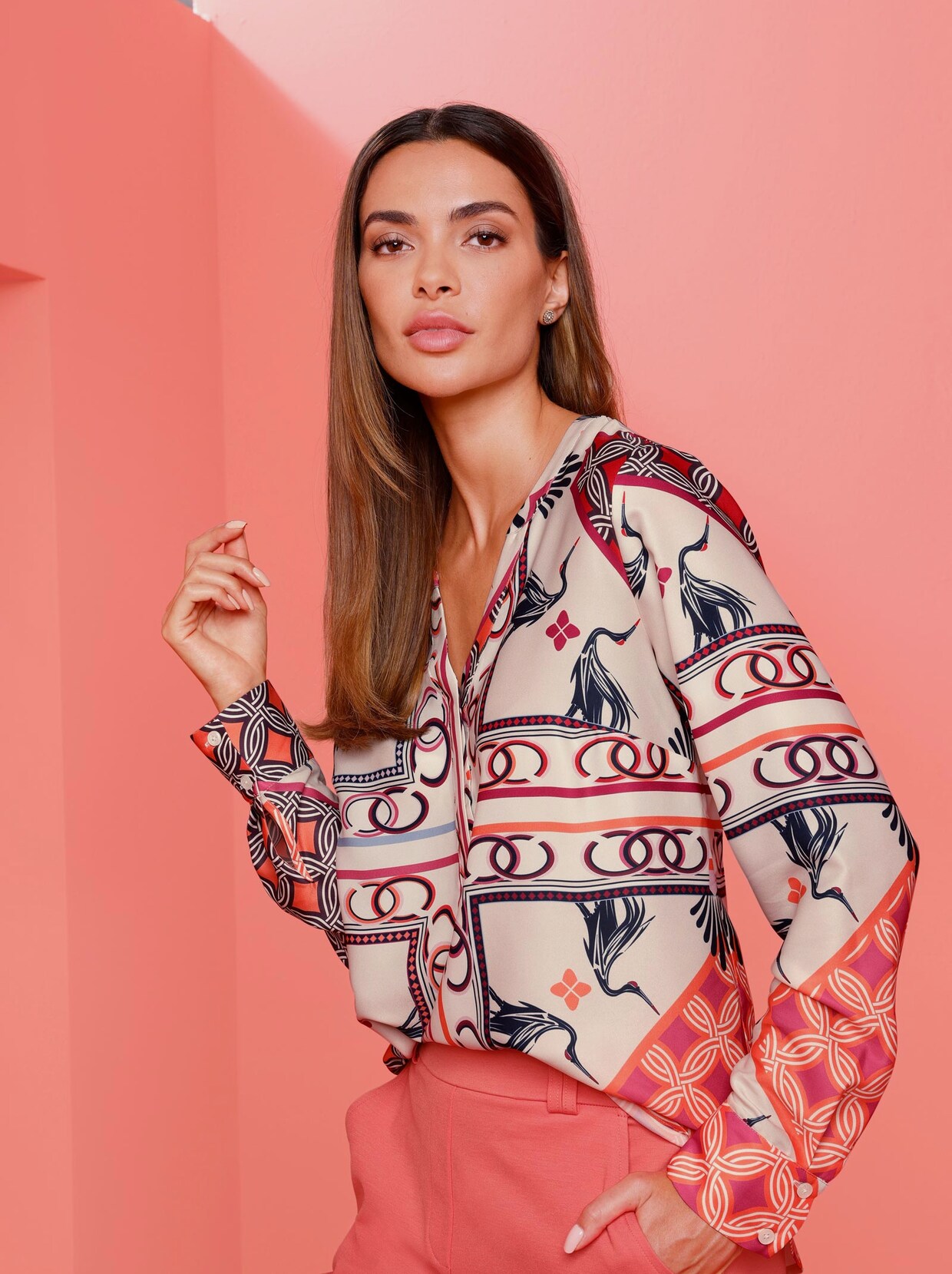 Rick Cardona Druckbluse - elfenbein-hummer-bedruckt