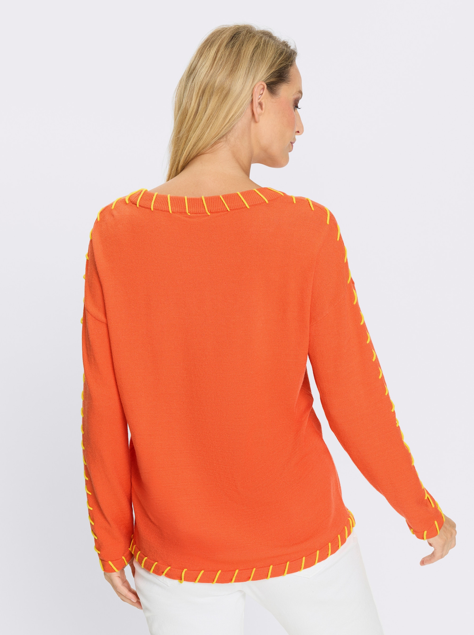heine Pullover van fijntricot met contrastdetails - oranje