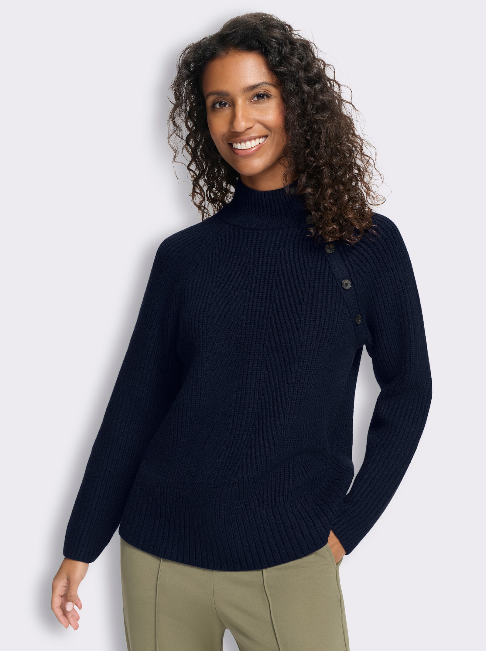 heine Pullover mit Zierknöpfen - marine