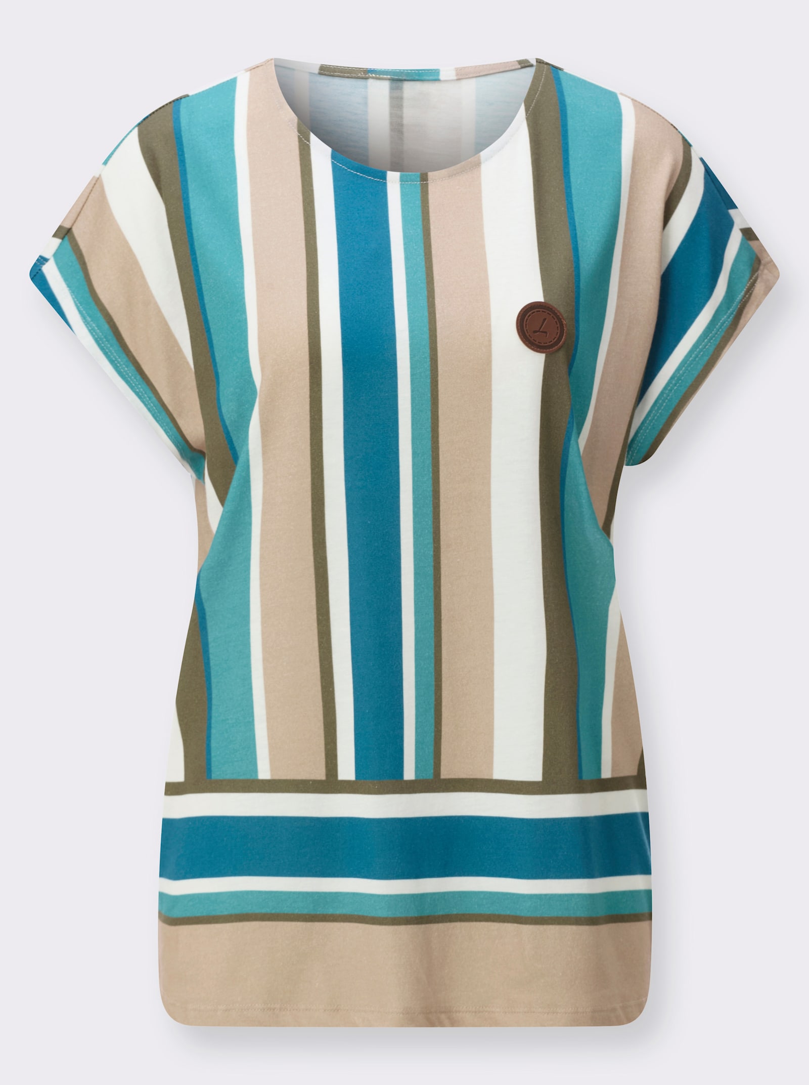 Rundhalsshirt im Baumwolle-Modal-Mix - khaki-ozean-gestreift