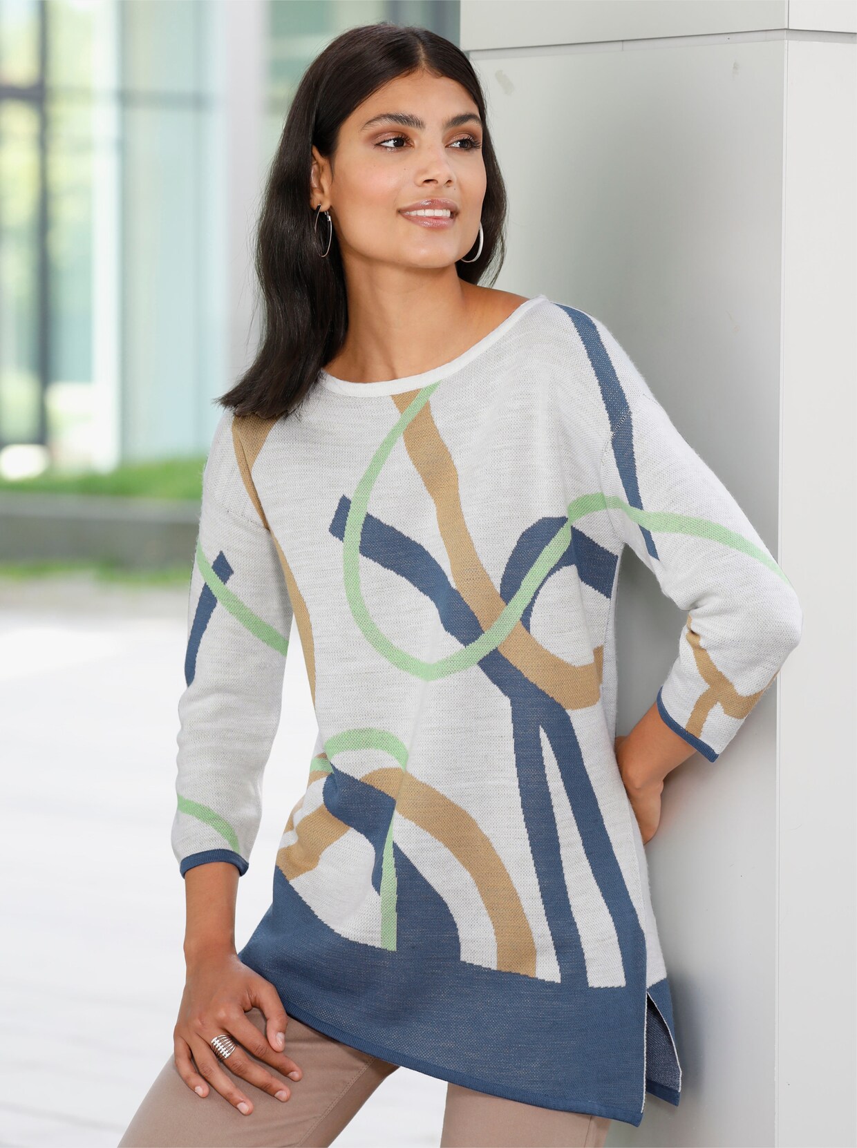 Pullover met 3/4-mouwen - ecru gedessineerd