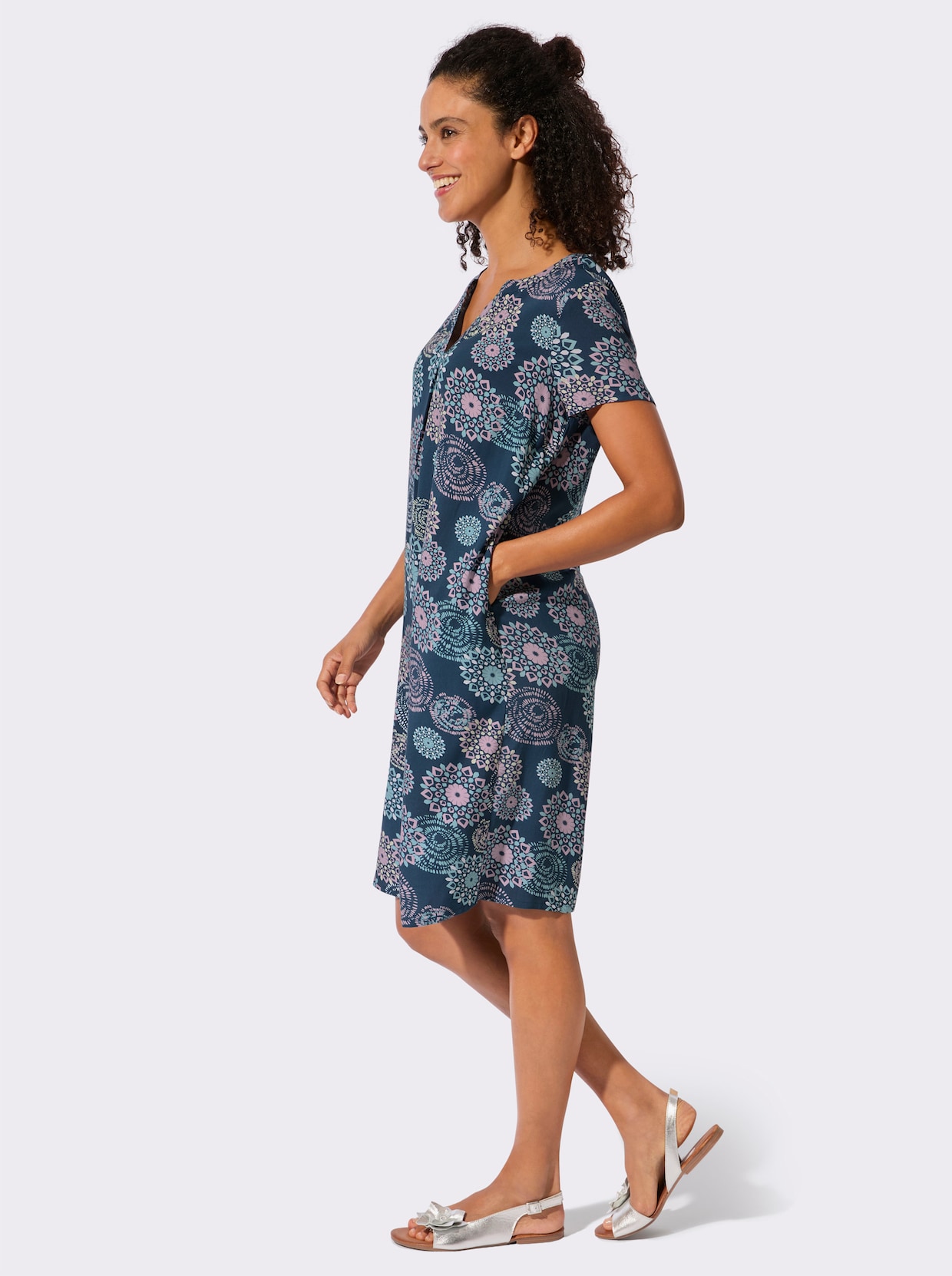 Webkleid - dunkelblau-ozean-bedruckt