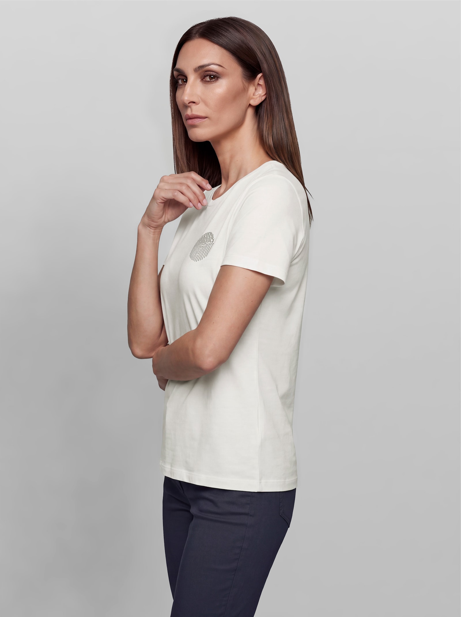 heine Rundhalsshirt mit Emblem - ecru