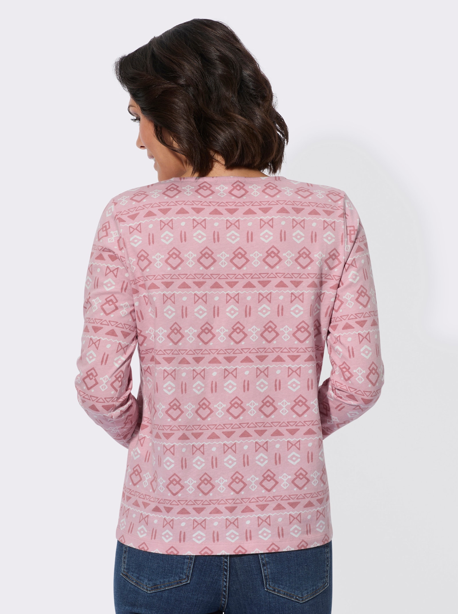 Shirt met print en afgebiesde ronde hals - hortensia bedrukt