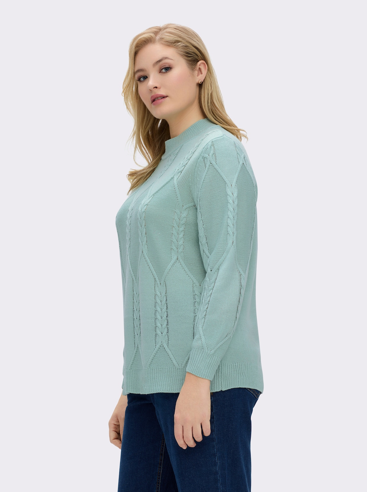 Langarm-Pullover mit Zopfmuster - kalkmint