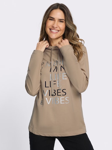 Sweatshirt mit Foliendruck - beige-schwarz-bedruckt