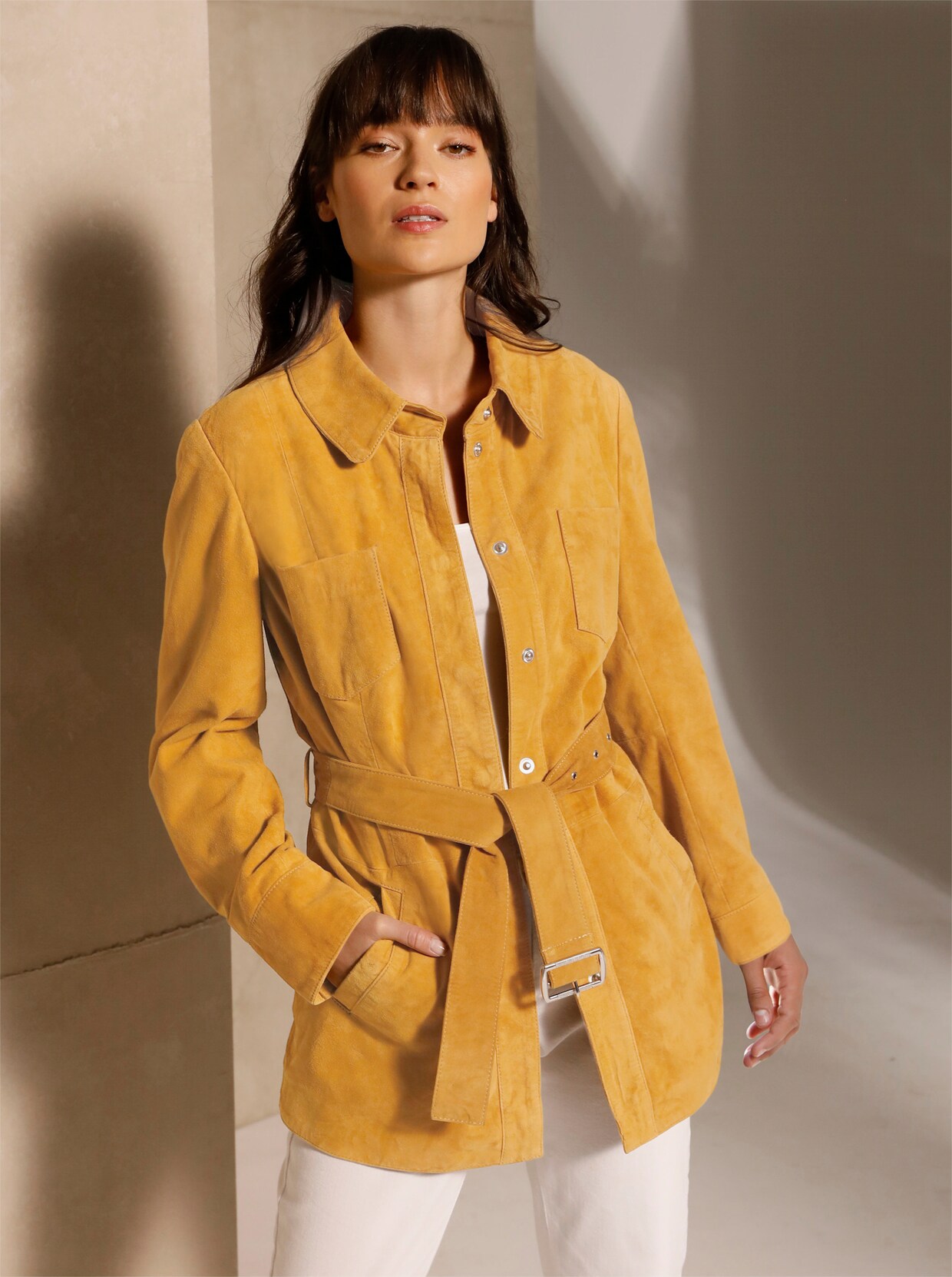 Creation L Premium Ziegenvelours-Lederblazer - ocker