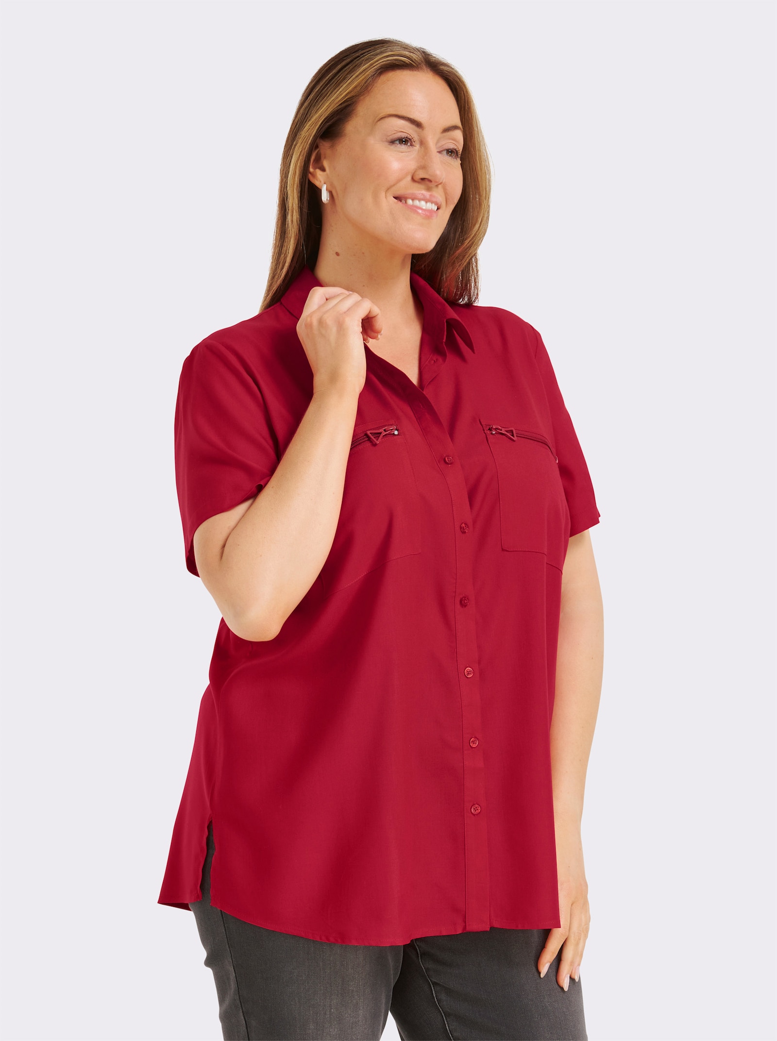 Longbluse mit langen Seitenschlitzen - rot