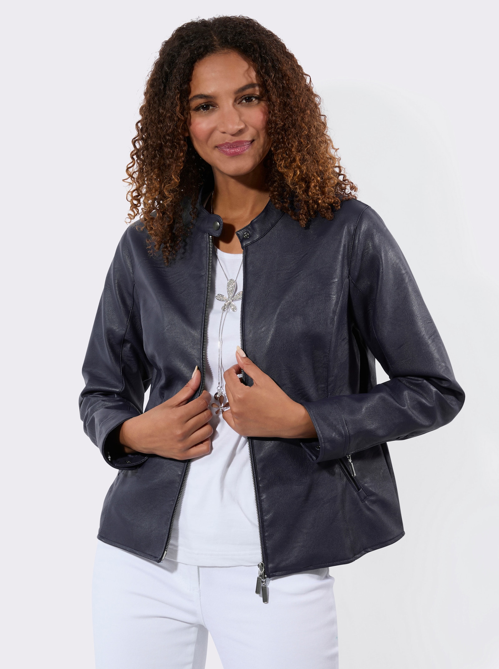 Lederimitatjacke mit Stehkragen - marine