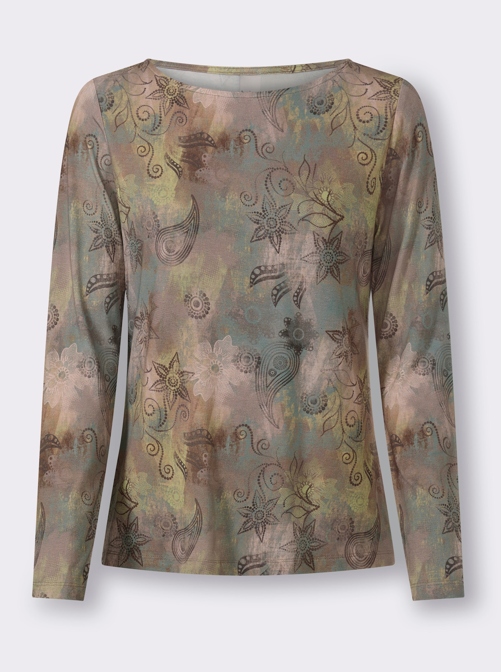 heine Langarmshirt mit U-Boot-Ausschnitt - jade-graphit-bedruckt