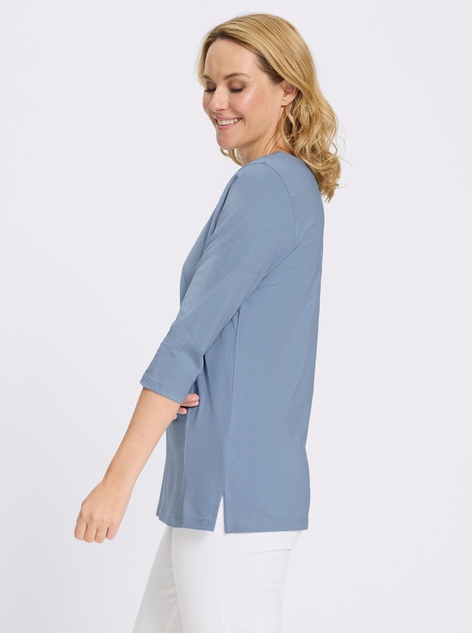 Longshirt mit überlappendem V-Ausschnitt - bleu