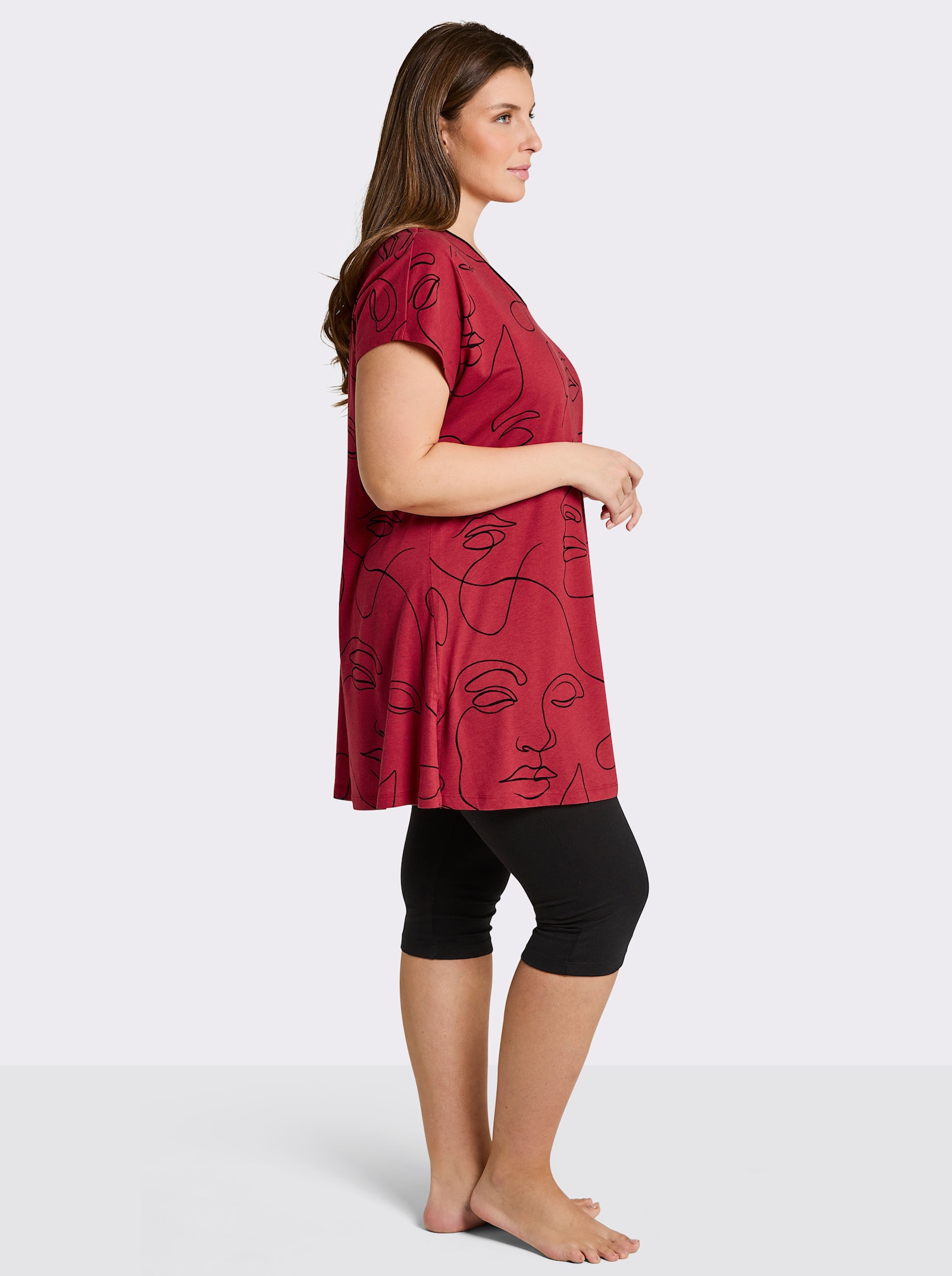 wäschepur Caprianzug mit Tunika-Oberteil - rot-schwarz-bedruckt