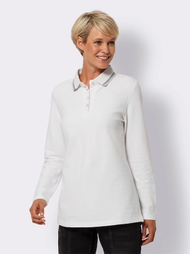 Langarm-Poloshirt - weiss