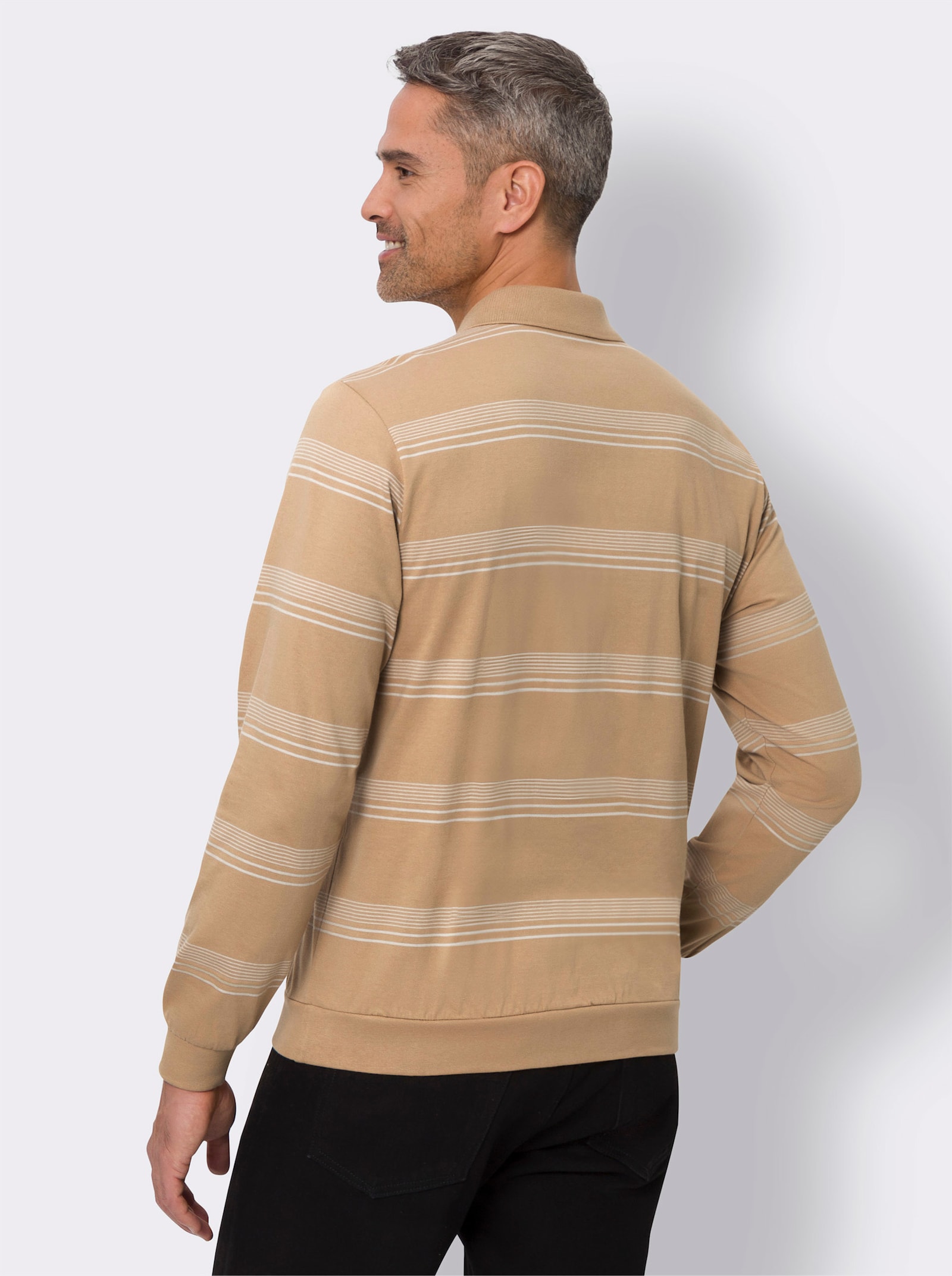 Sweatshirt met polokraag - camel/lichtgrijs gestreept