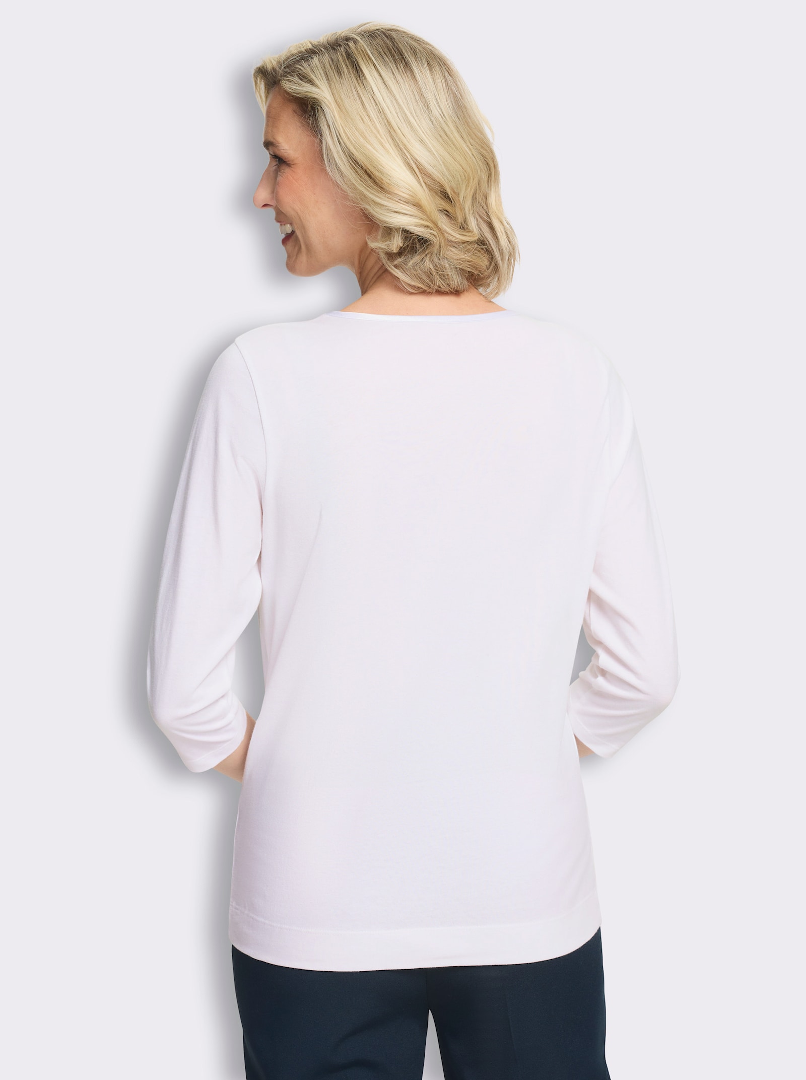 3/4-Arm-Shirt mit Satin-Paspelierung - weiß