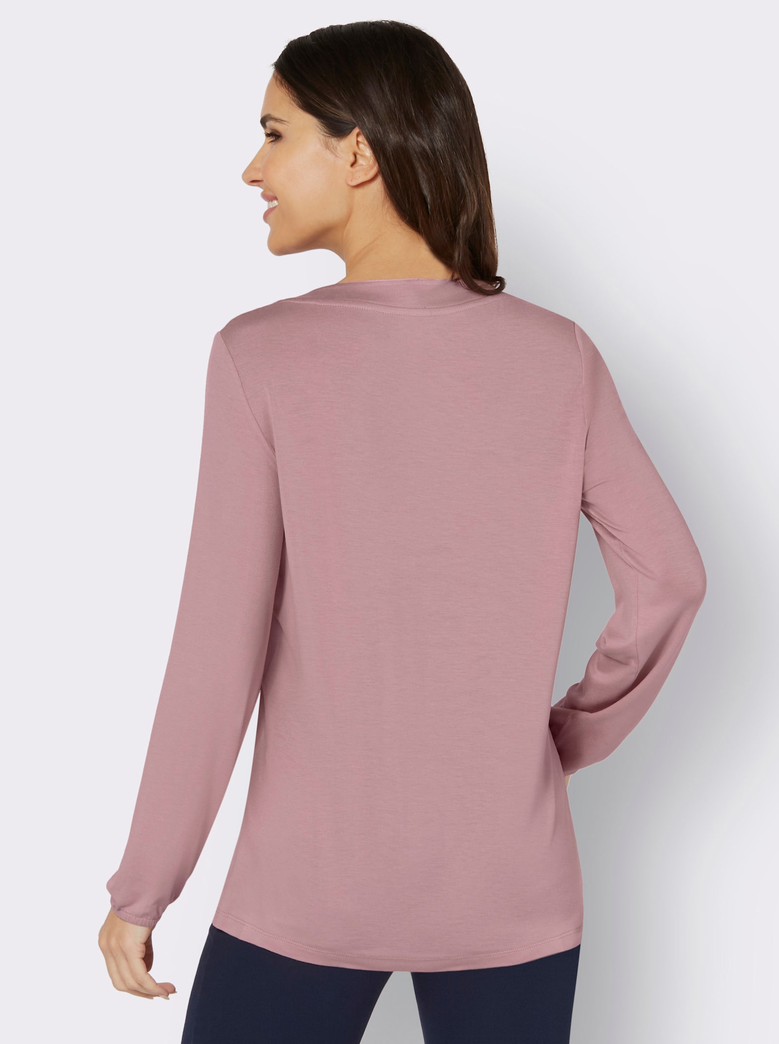 Tričko s dlouhým rukávem s krajkovou vsadkou - hortenziová