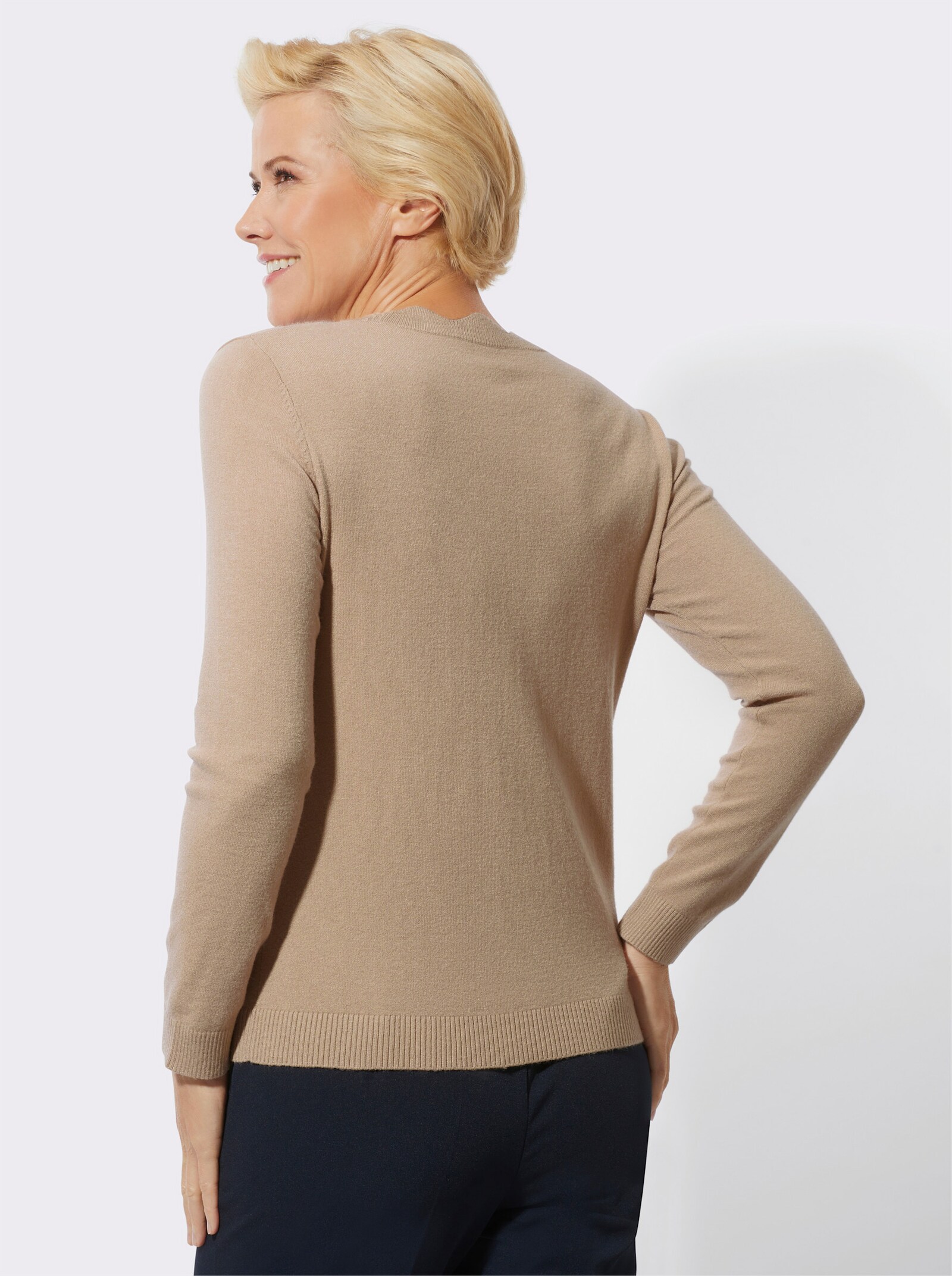 Langarm-Pullover in weicher, formstabiler Qualität - beige-meliert