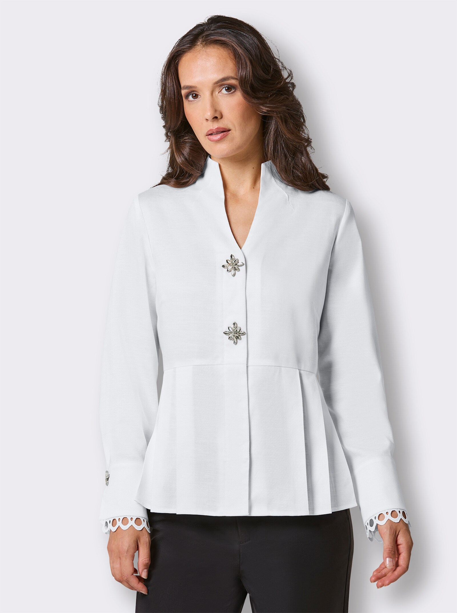 CREATION L PREMIUM Bluse mit Stehkragen und Schmuckknöpfen - weiß