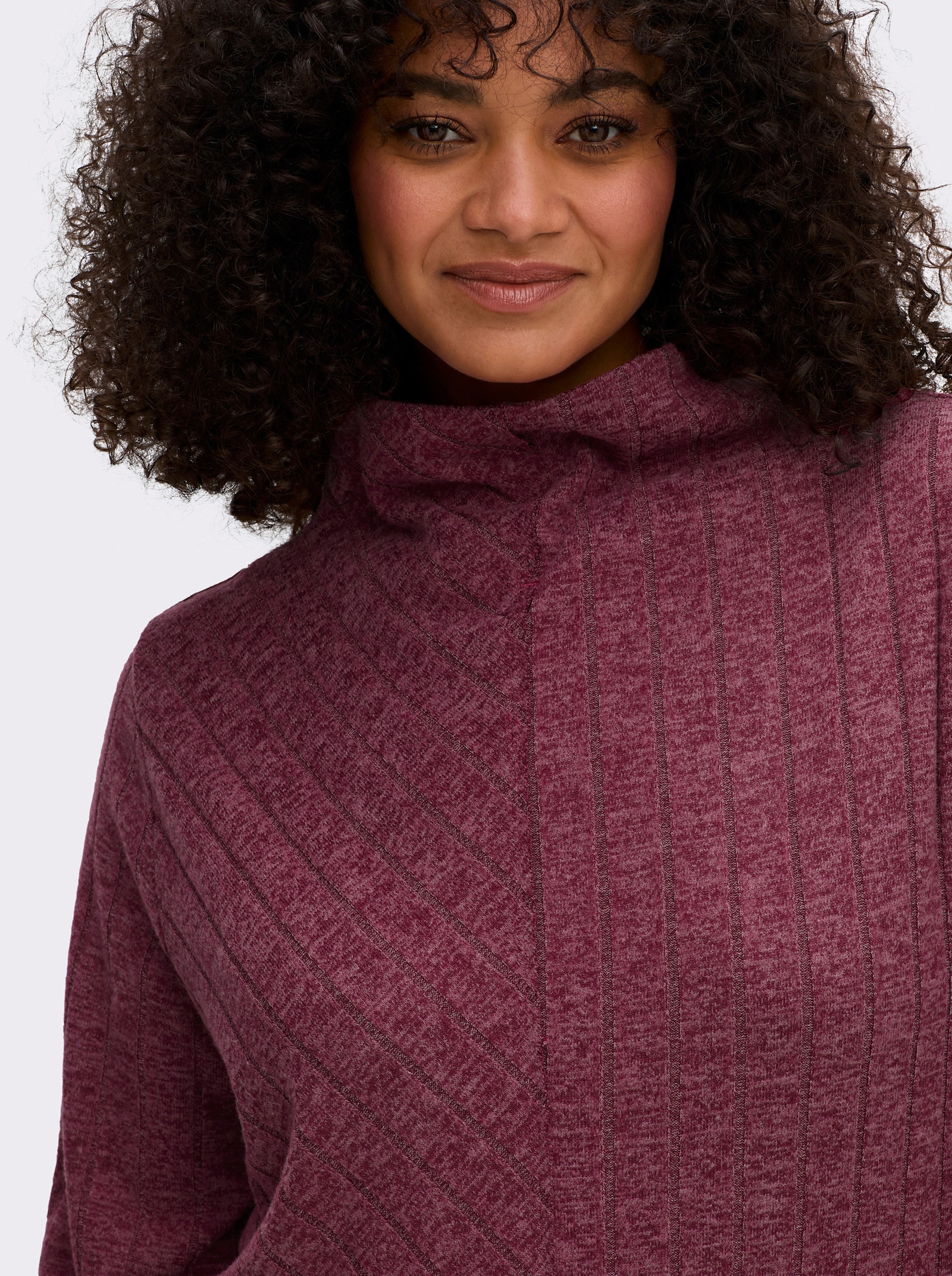 sheego by Joe Browns Longpullover mit hohem Schlitz vorn - bordeaux-meliert