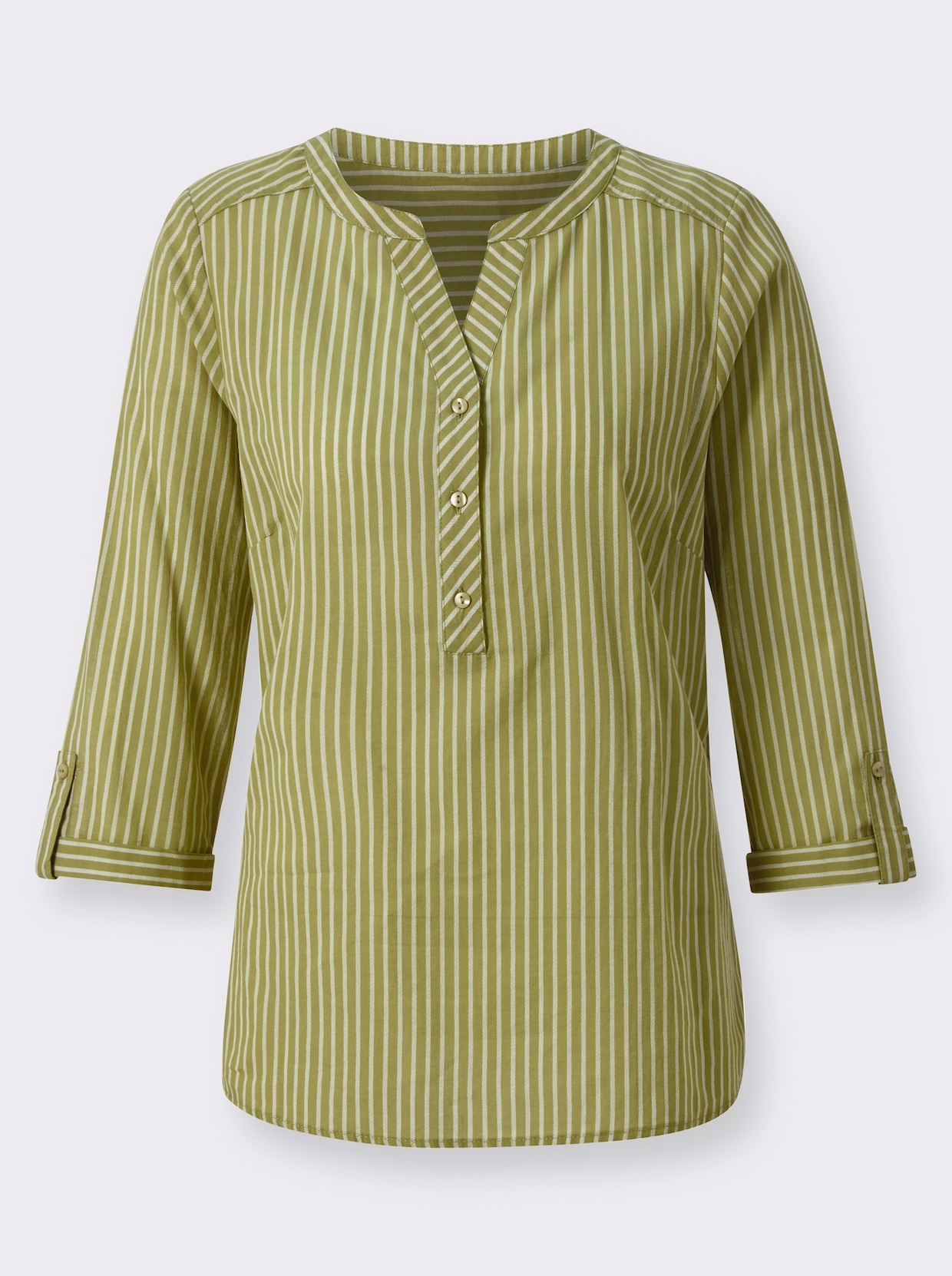 Comfortabele blouse - rietgroen gestreept