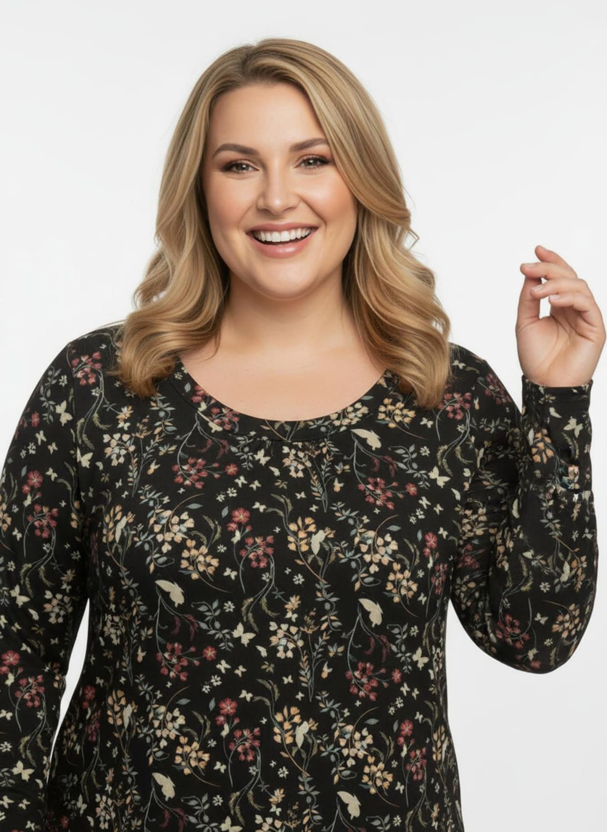 Tunikashirt mit floralem Druck - schwarz-ocker-bedruckt