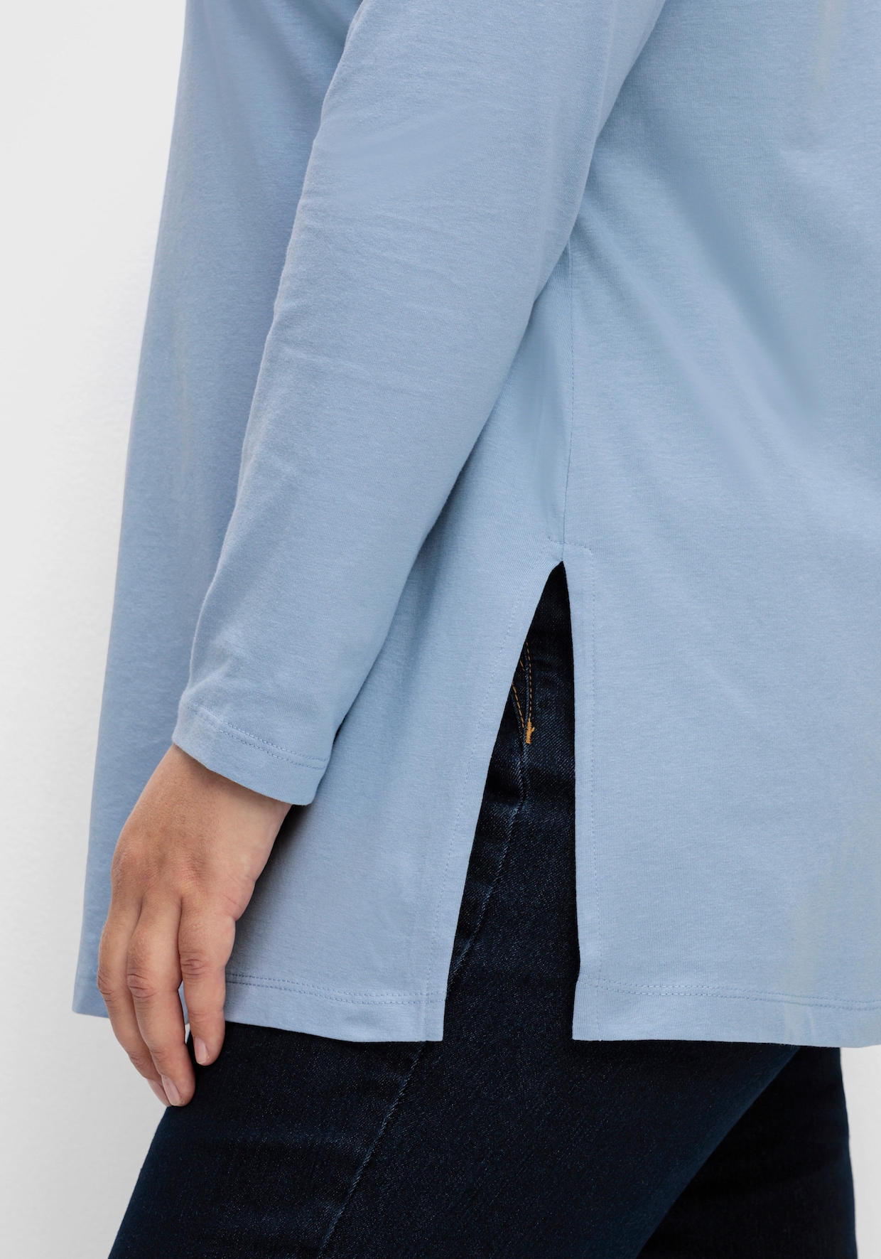 Langarmshirt mit hohen Seitenschlitzen - bleu