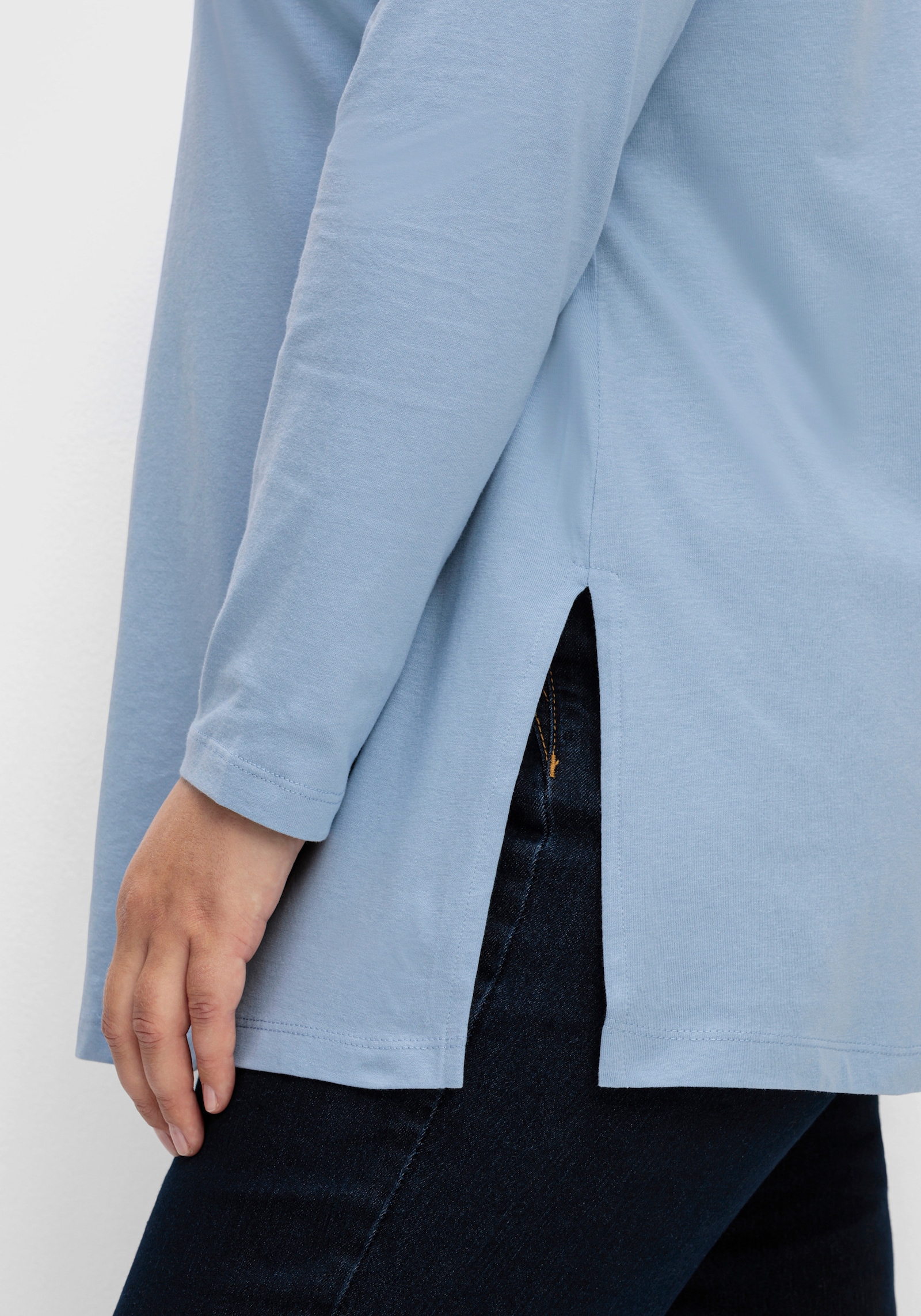 Langarmshirt mit hohen Seitenschlitzen - bleu