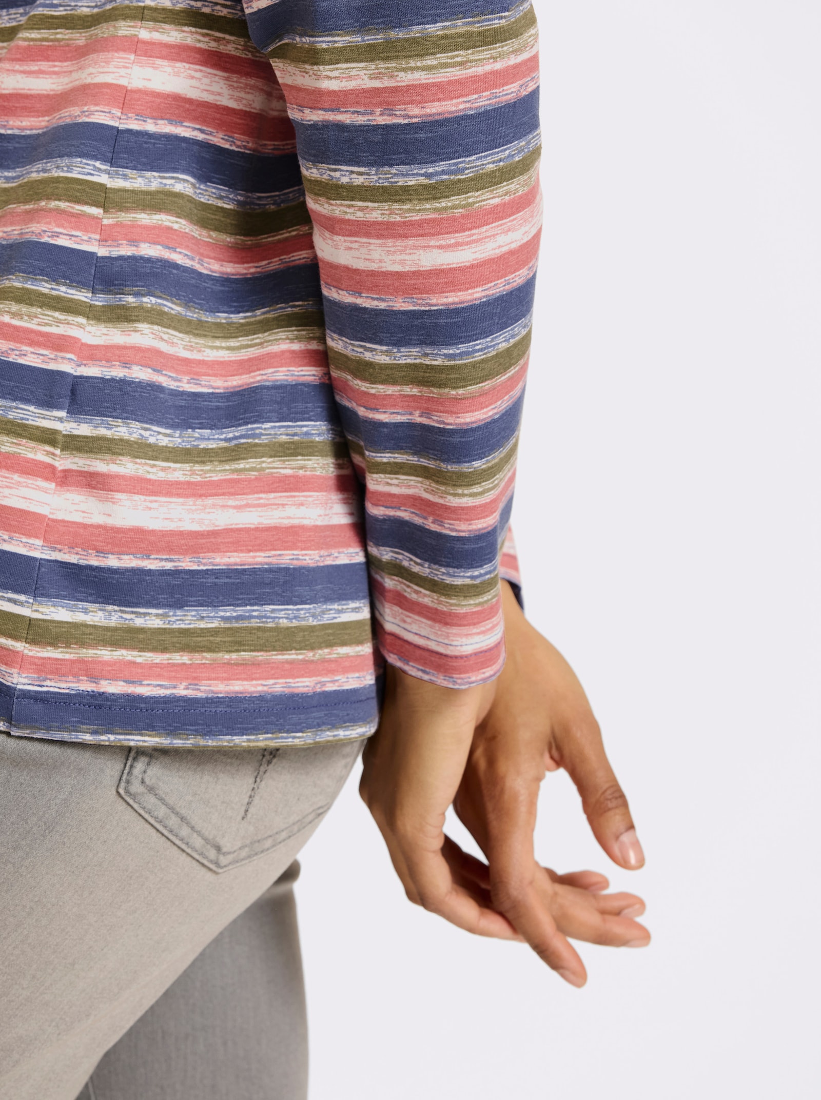 heine Shirt met lange mouwen in streepjeslook - rookblauw/rozenhout gestreept