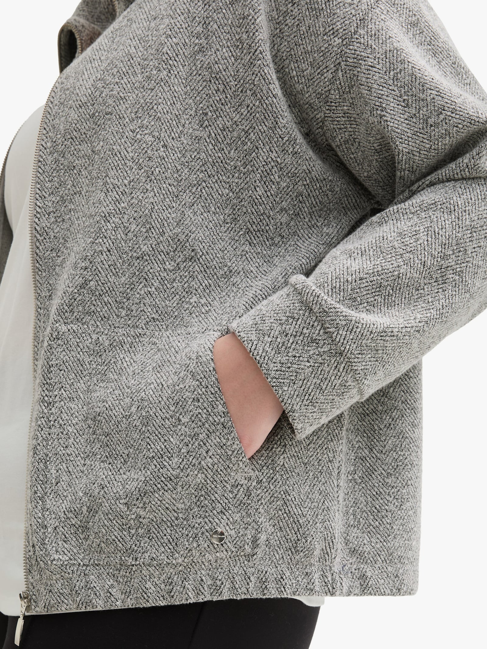 Sweatjacke - grey heringbone boucle
