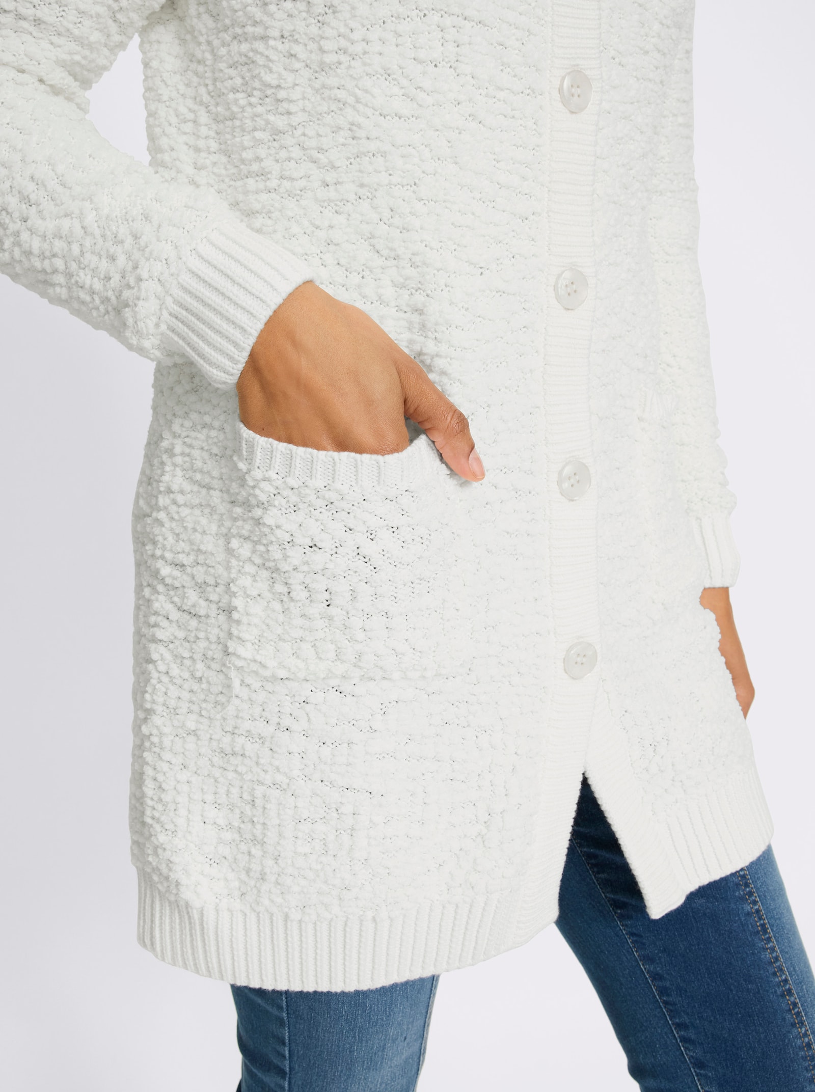 heine Longstrickjacke mit Stehkragen - ecru