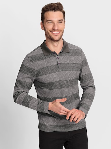 Catamaran Langarm-Poloshirt mit Streifen-Muster - graphit-anthrazit