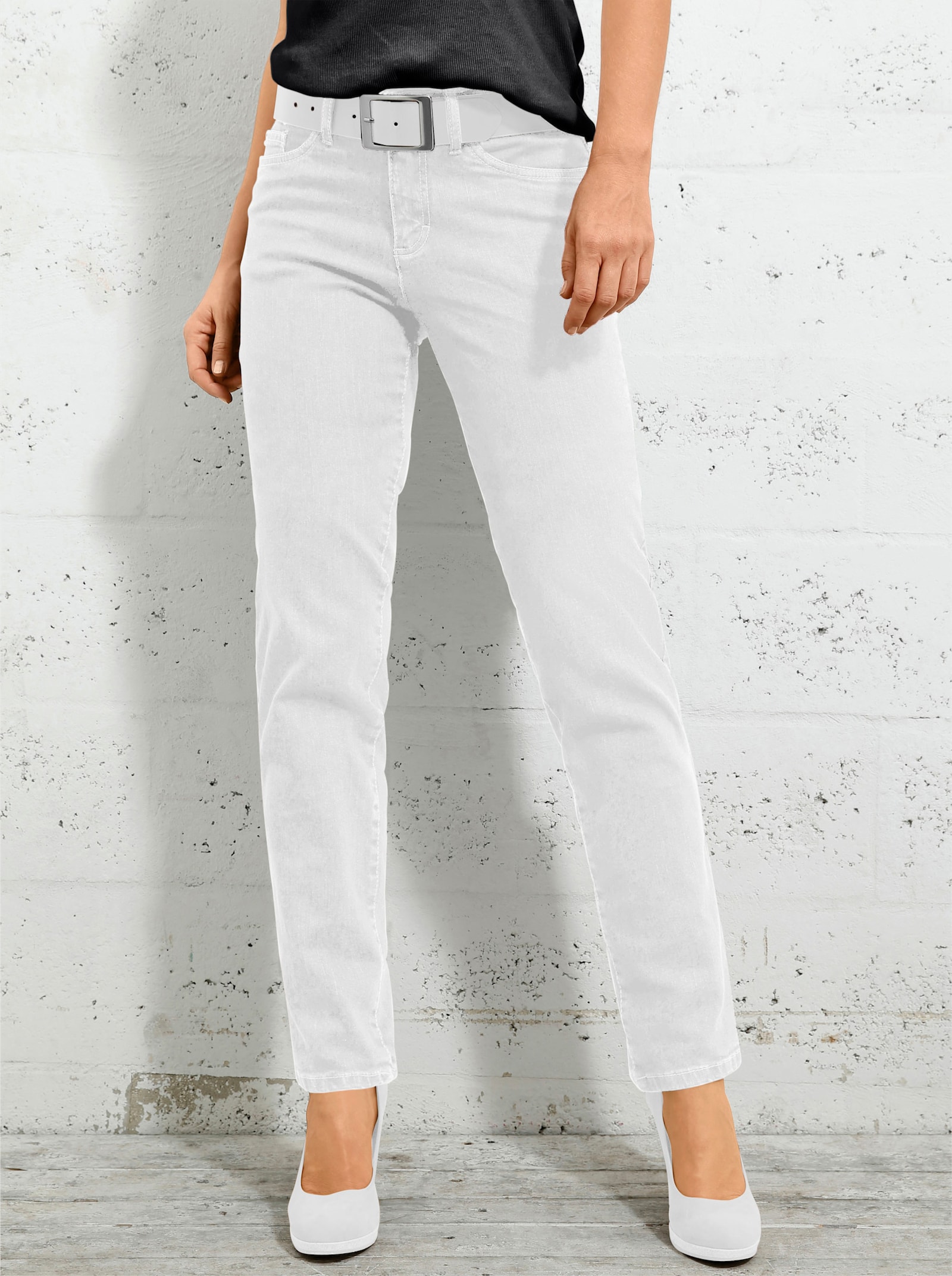 5-Pocket-Jeans mit bestickten Gesäßtaschen - weiß