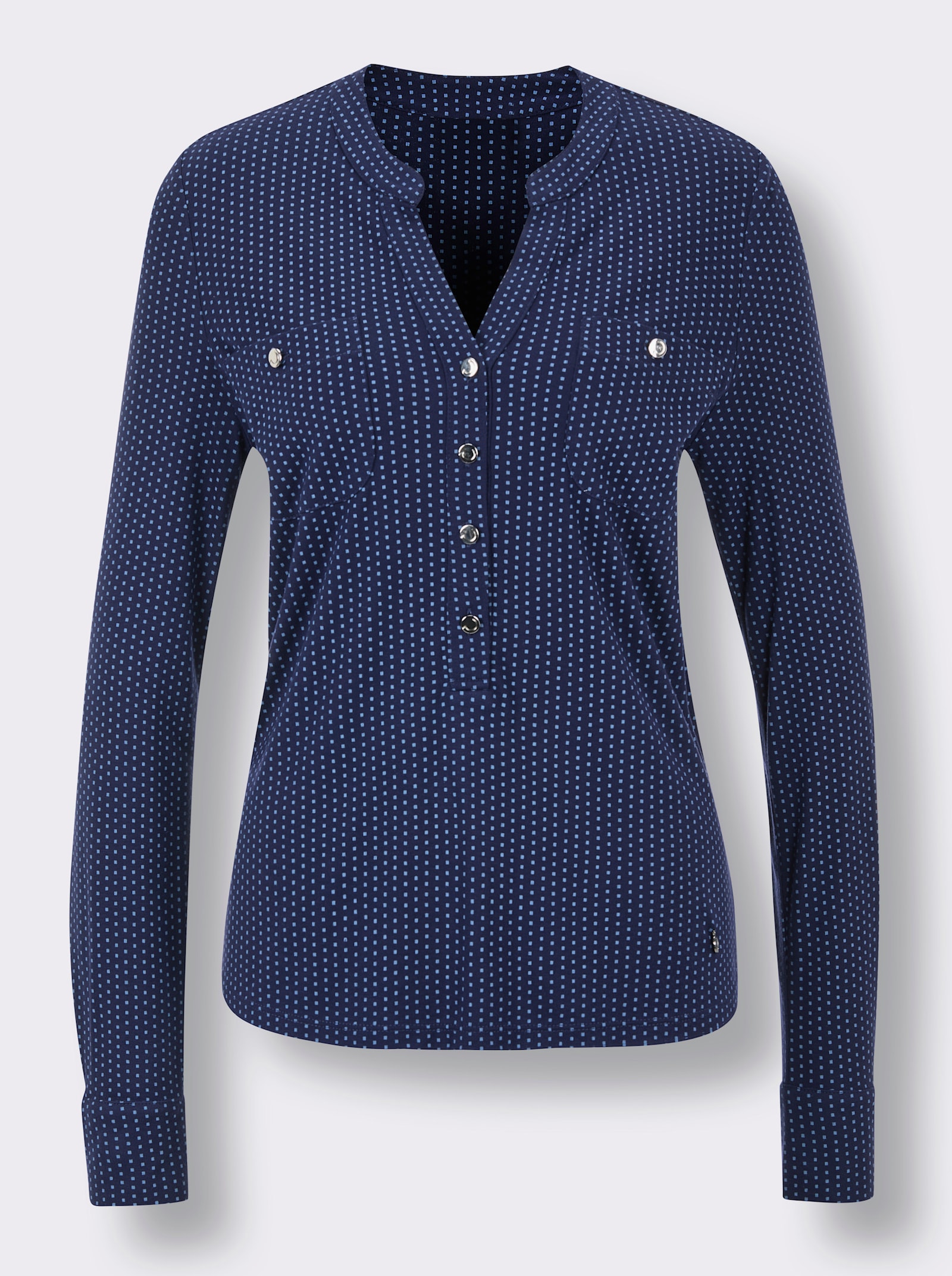CREATION L PREMIUM Blusenshirt im Minimal-Dessin - marine-mittelblau-bedruckt