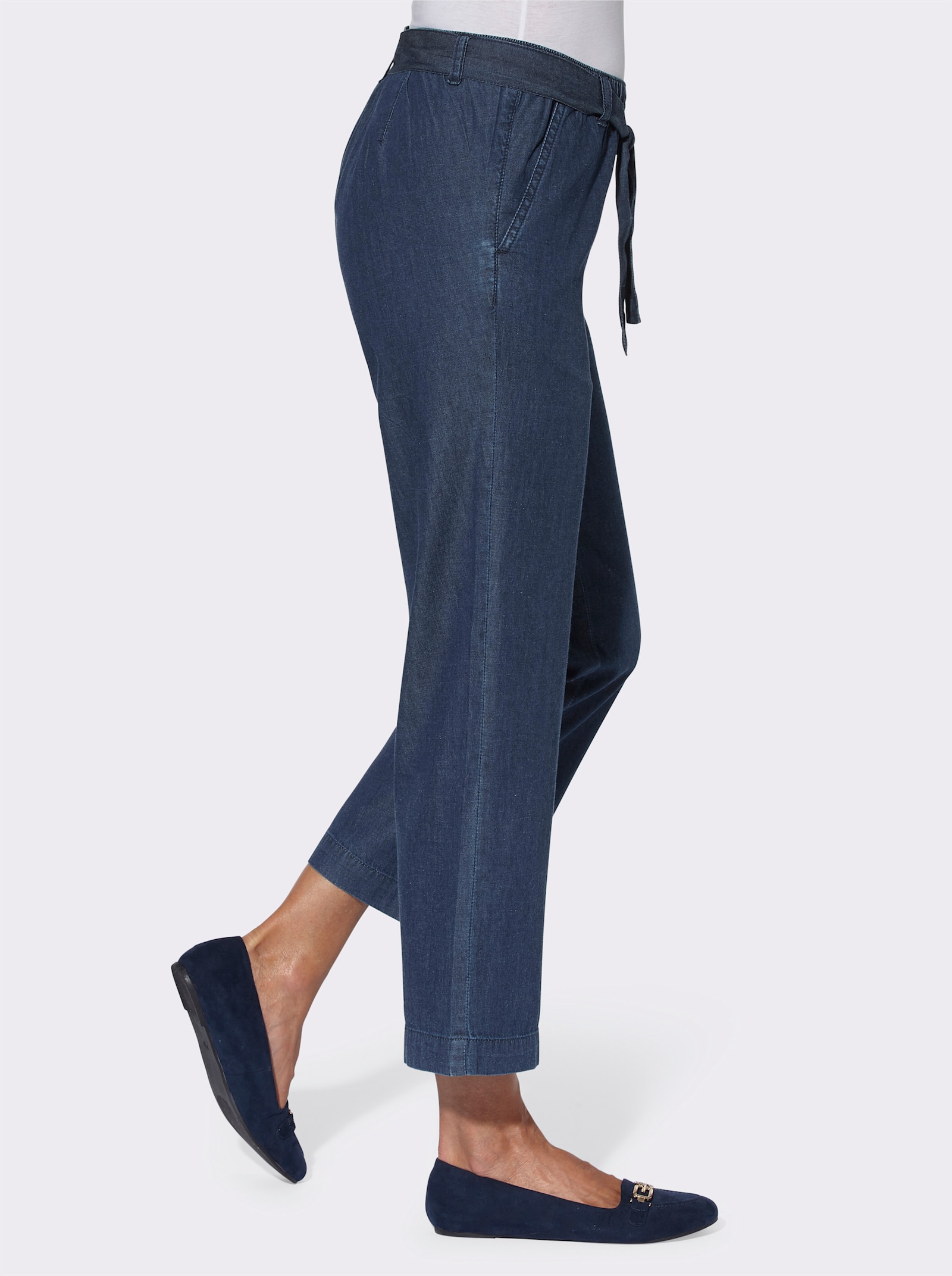Culotte met bijpassende bindceintuur - blue-stonewashed