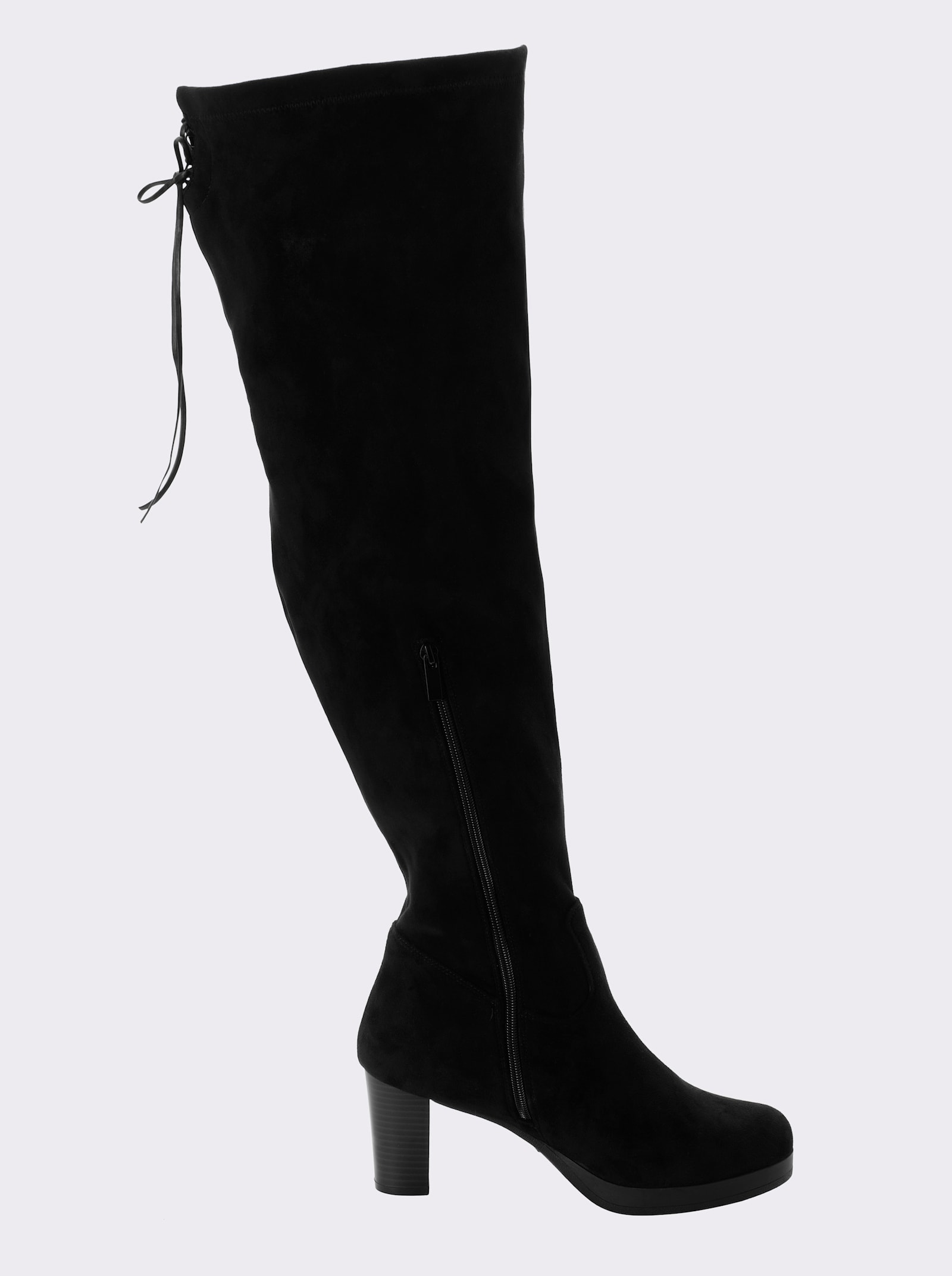 sheego Overkneestiefel in Wildleder-Optik - schwarz