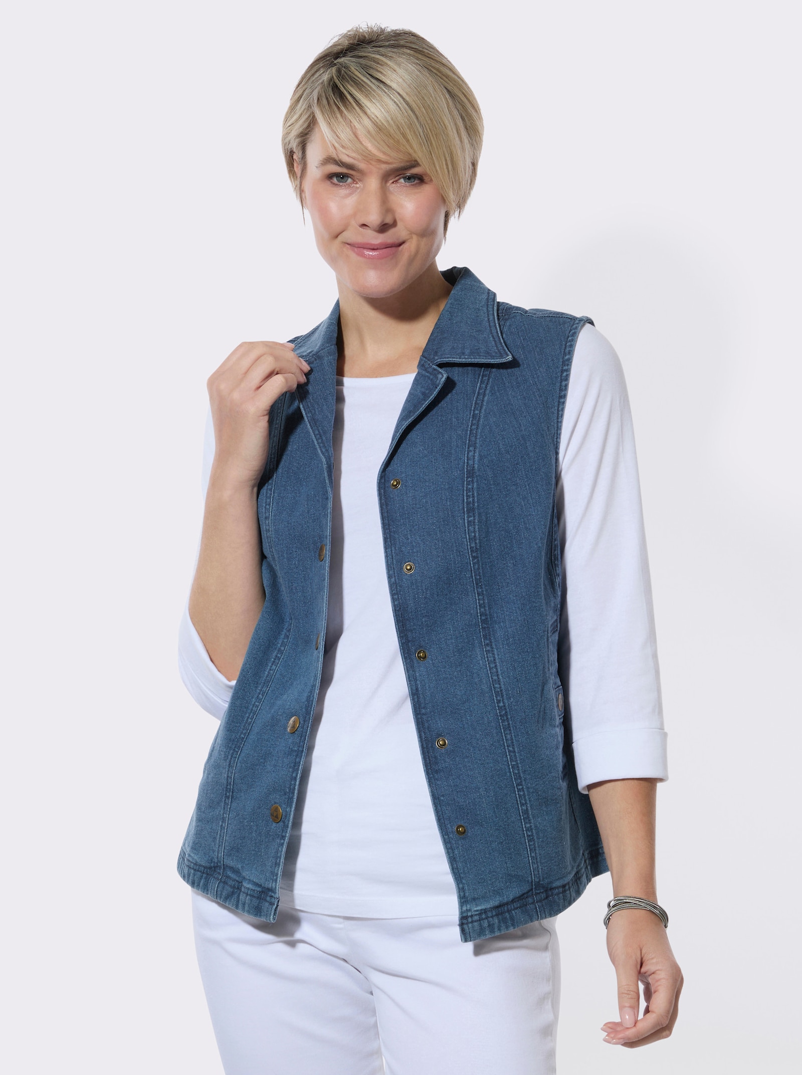 Jeansweste mit Reverskragen - blue-stone-washed