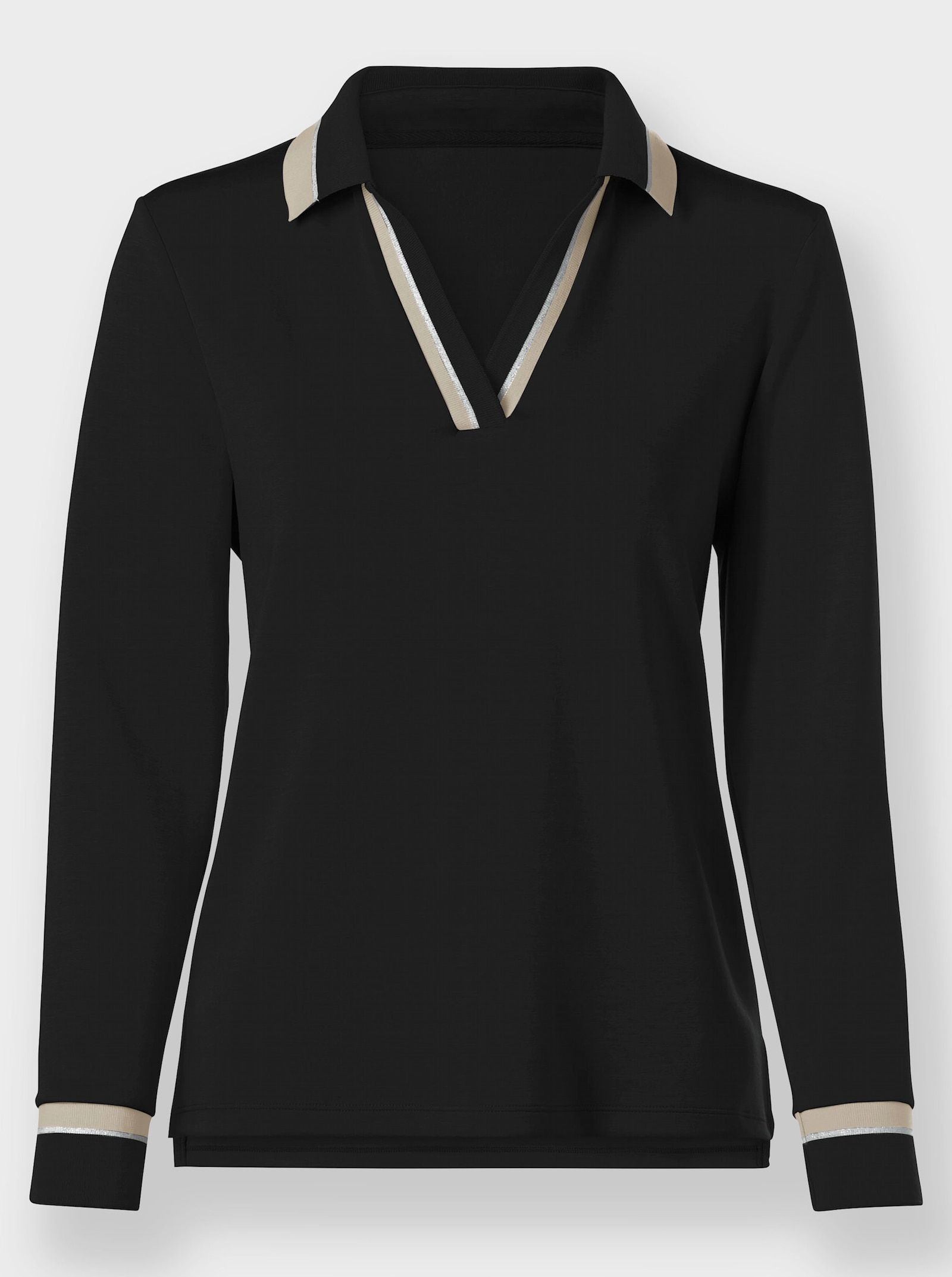 Poloshirt met contrasterende accenten - zwart/zand gedessineerd