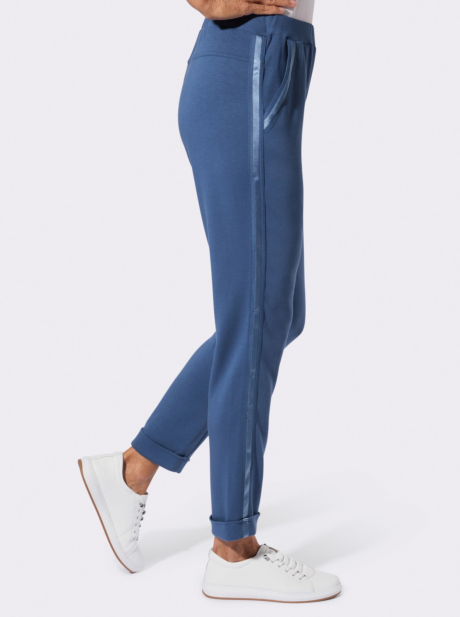 Jogg Pants mit Ripsband-Verzierung - jeansblau