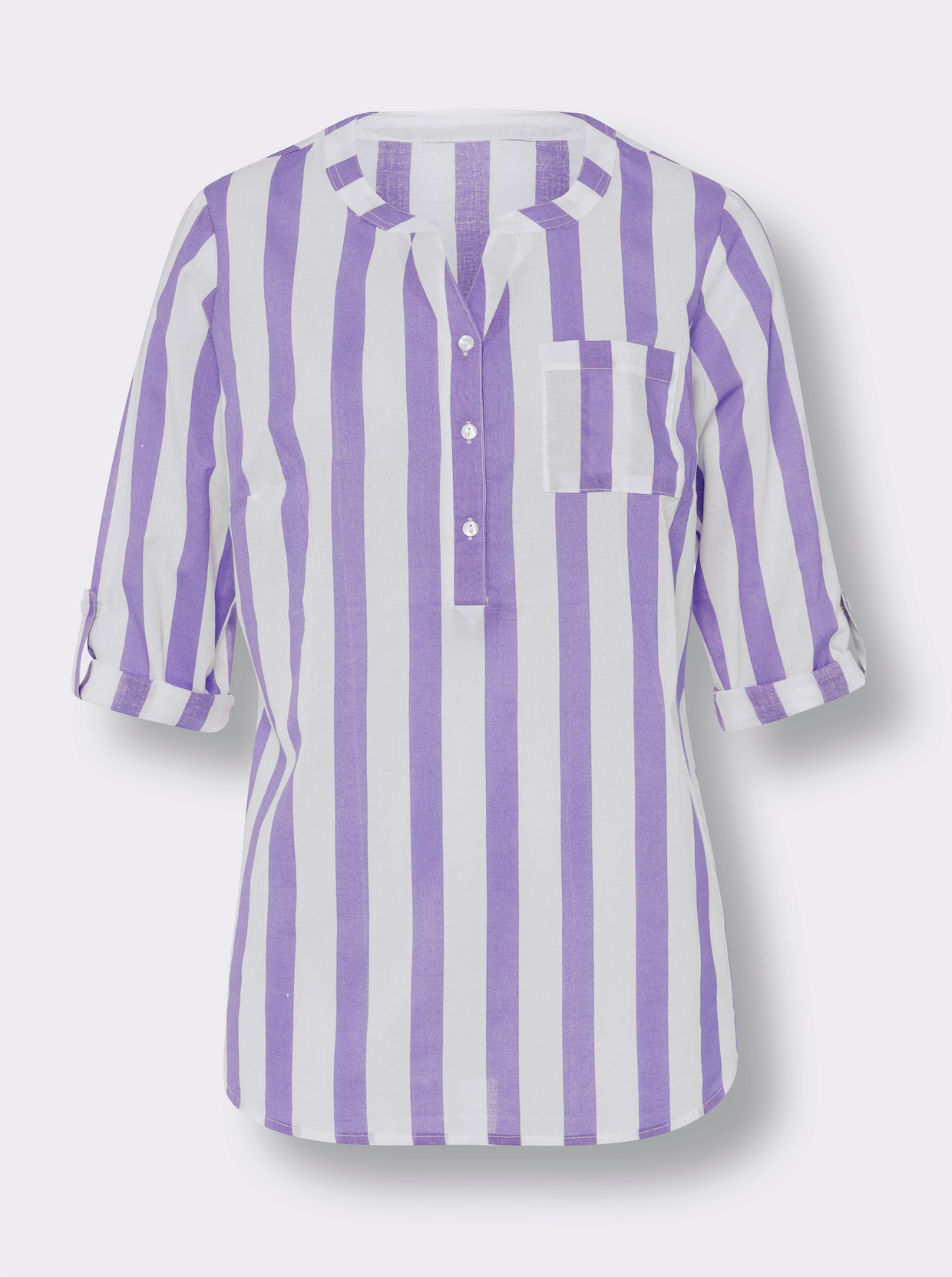 Schlupf-Bluse - lavendel-weiß-gestreift