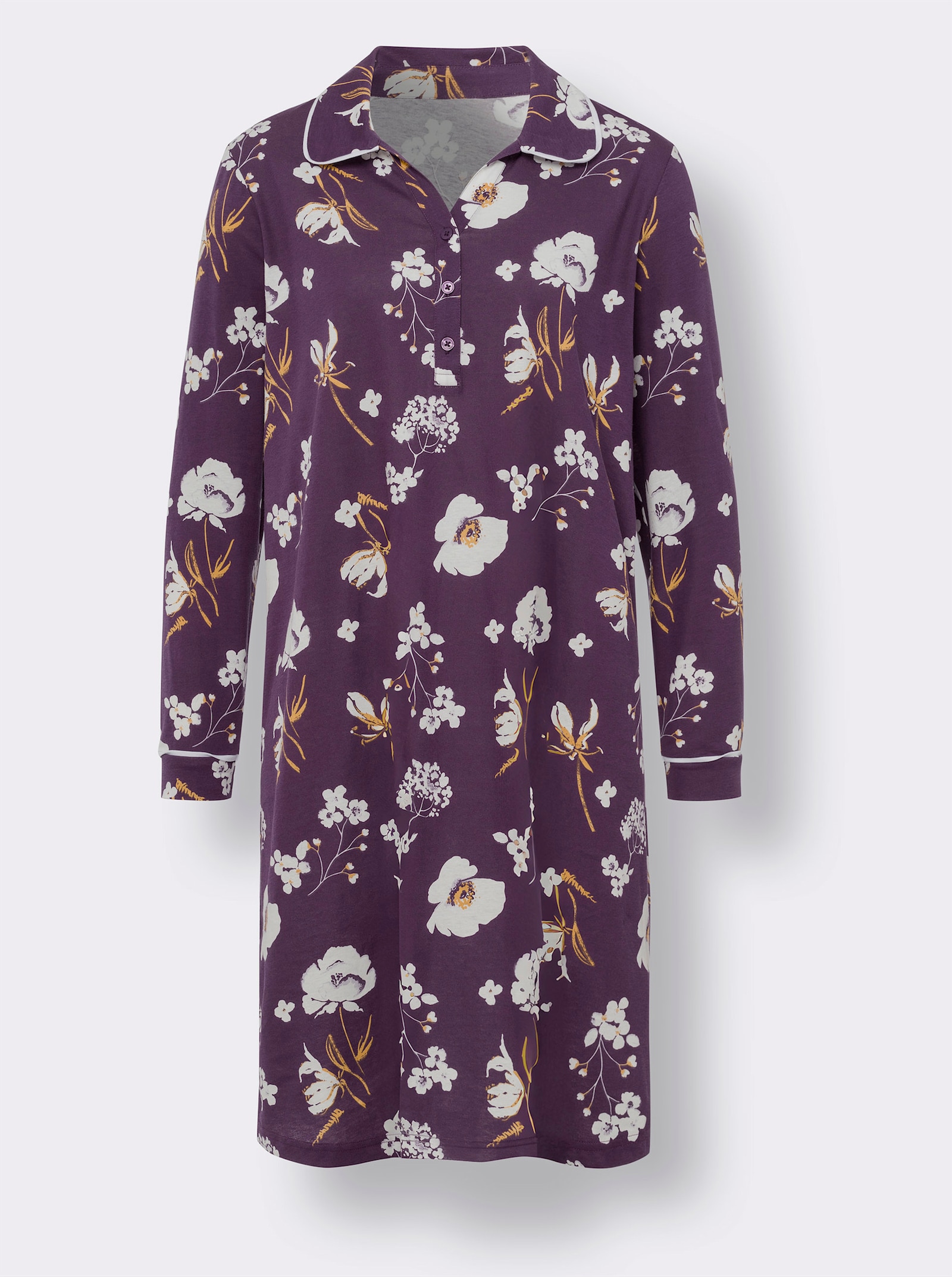 Nachthemd mit Polokragen - traube-ecru-bedruckt