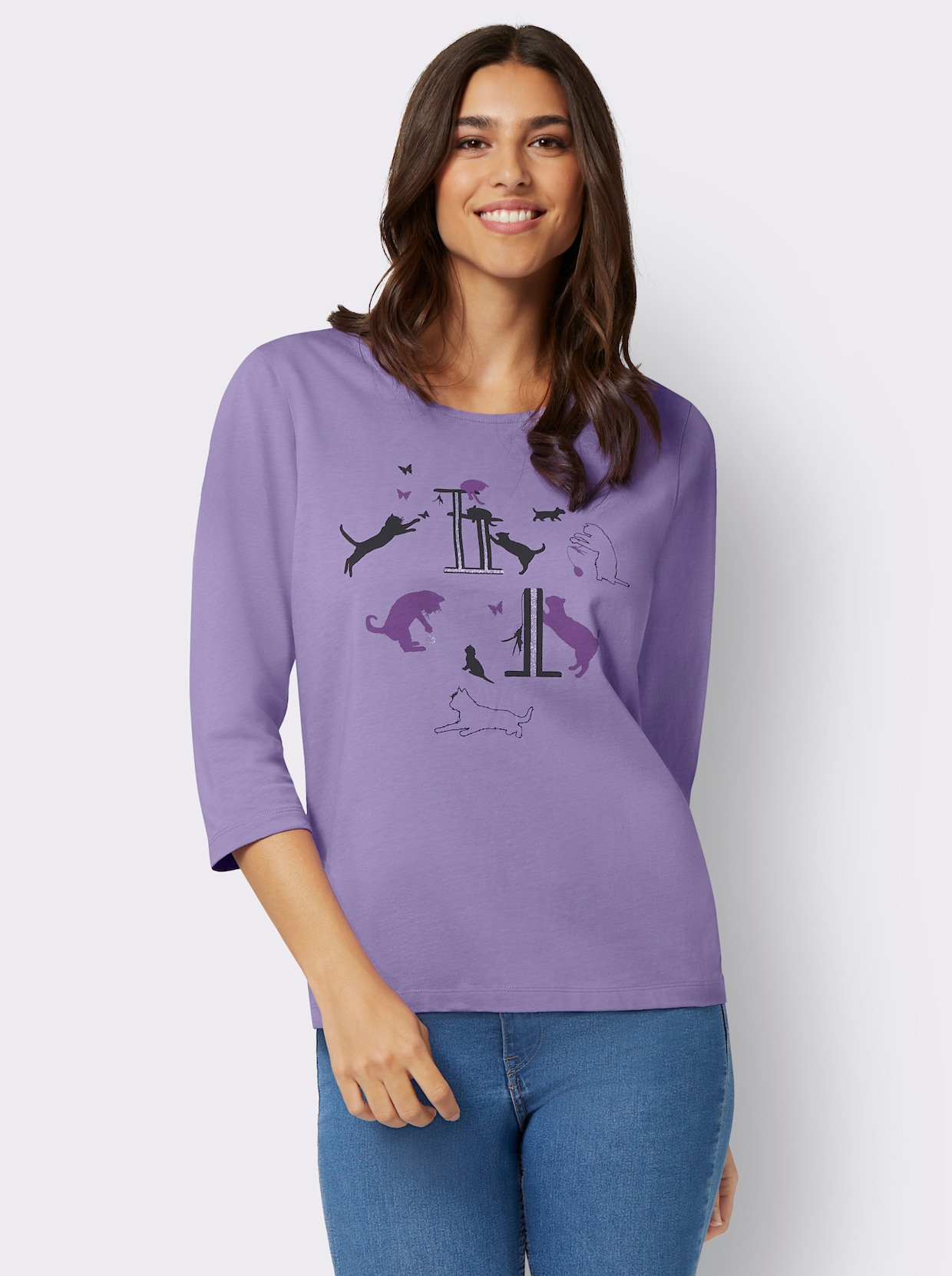 3/4-Arm-Shirt - lavendel-schwarz