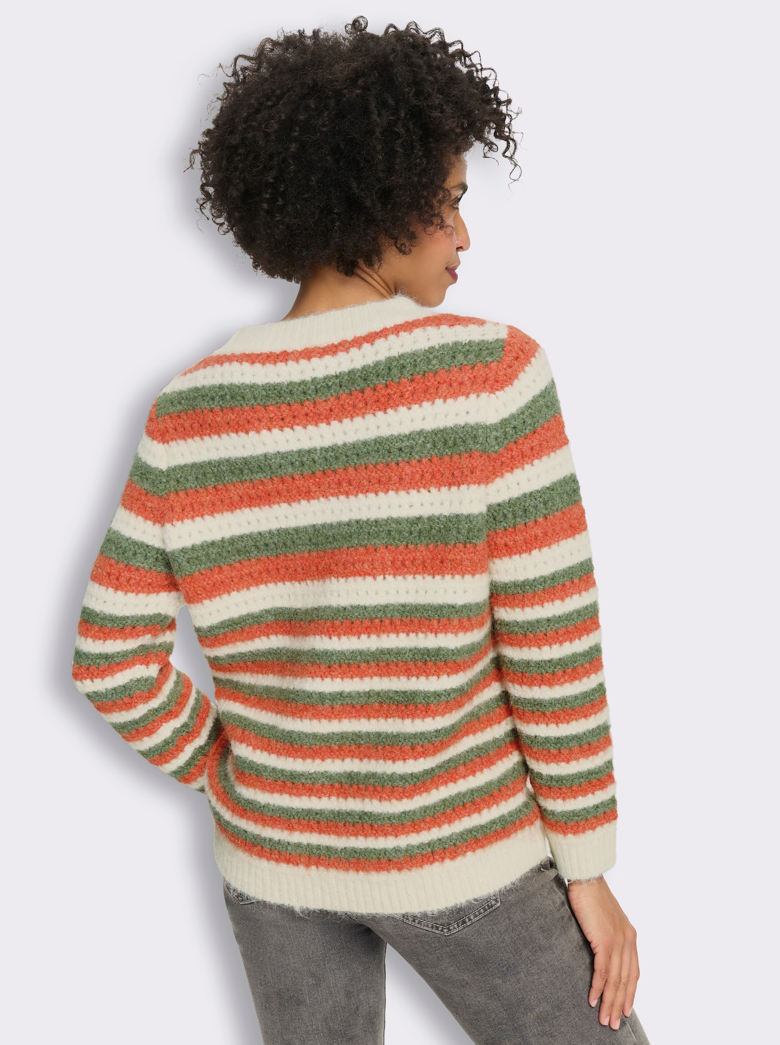 heine Ajourpullover mit Streifen - champagner-khaki-gemustert