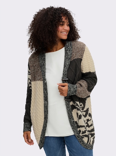 sheego by Joe Browns Strickjacke im rustikalen Patchwork-Stil - schoko-champagner-gemustert