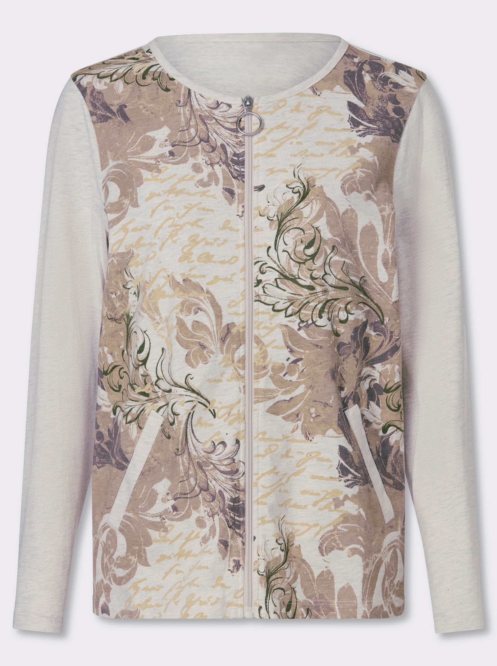 Shirtjacke in Melange-Optik, bedruckt - beige-meliert-sesam-bedruckt