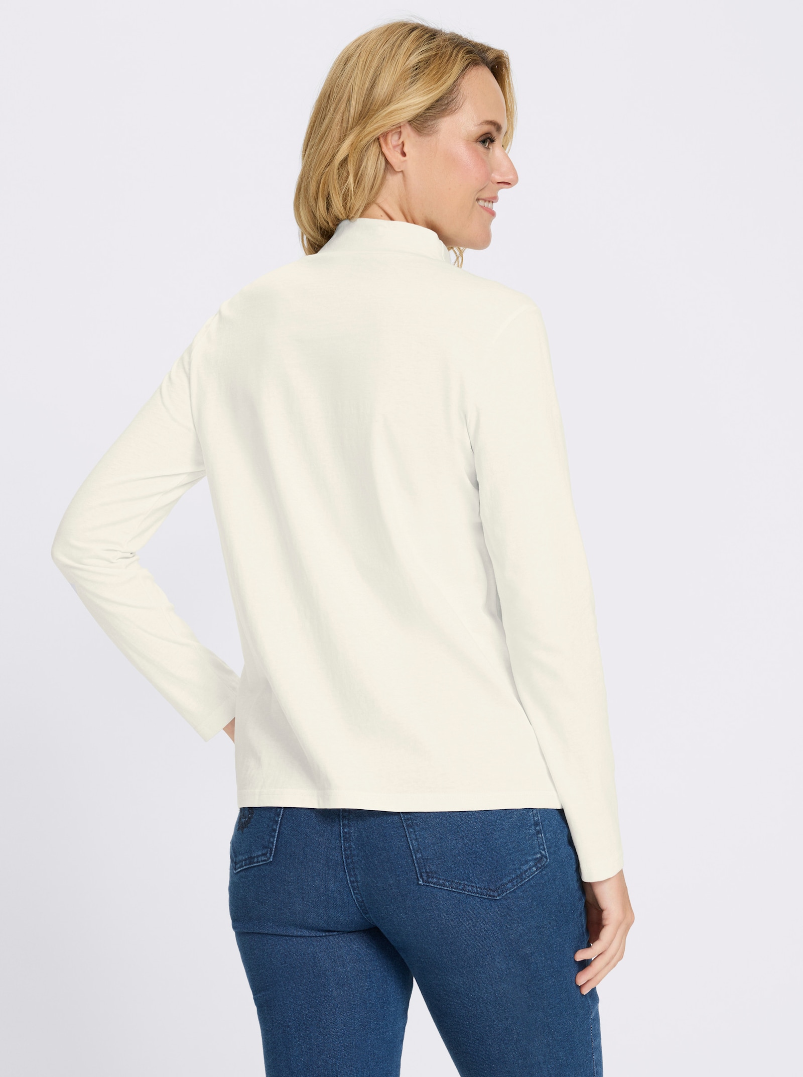 Stehkragenshirt aus reiner Baumwolle - ecru