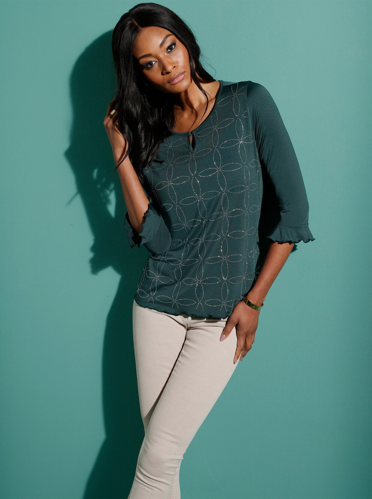 Shirt met 3/4-mouw - donkergroen