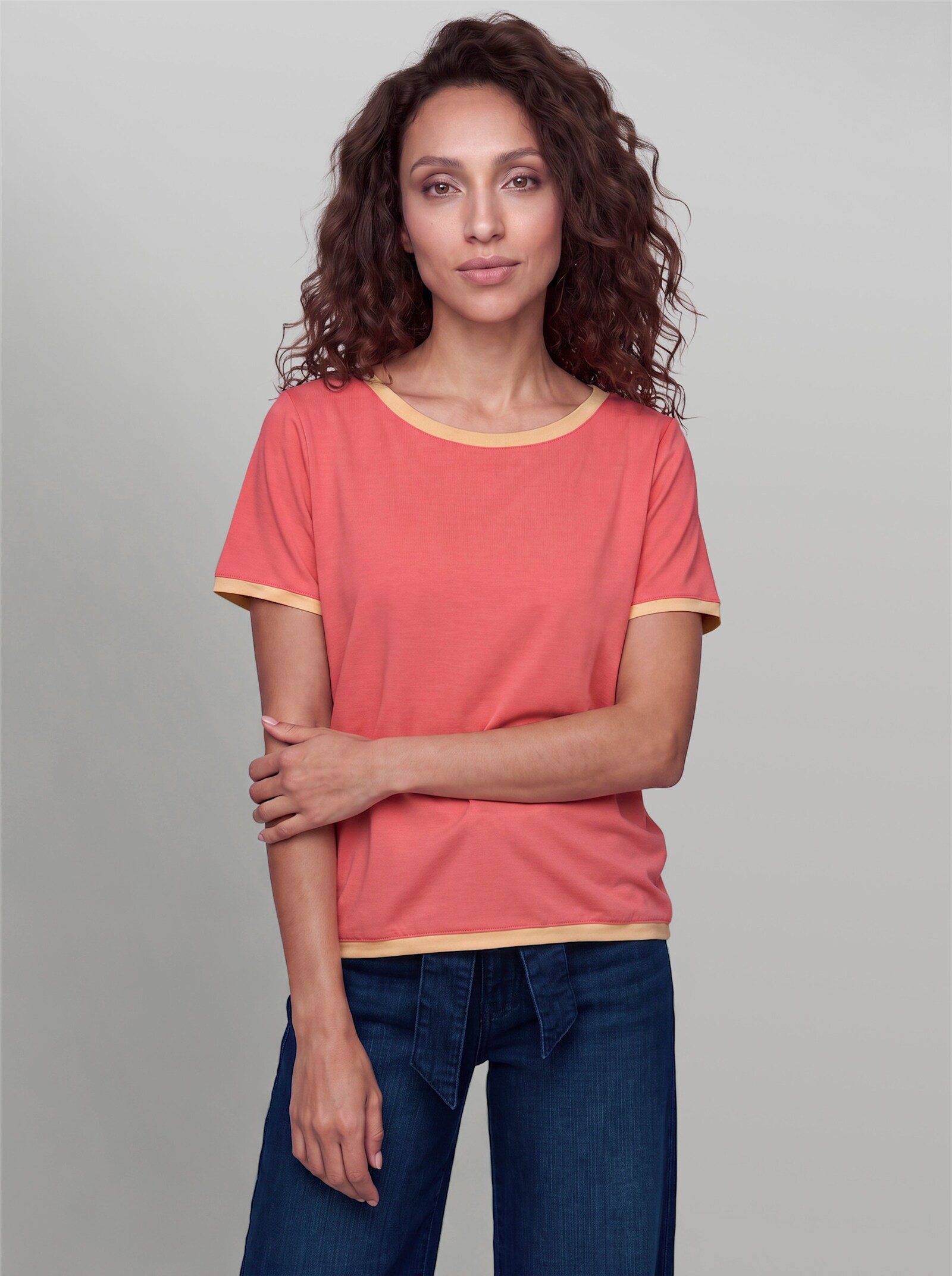 heine Kurzarmshirt mit Rollkanten - koralle-apricot