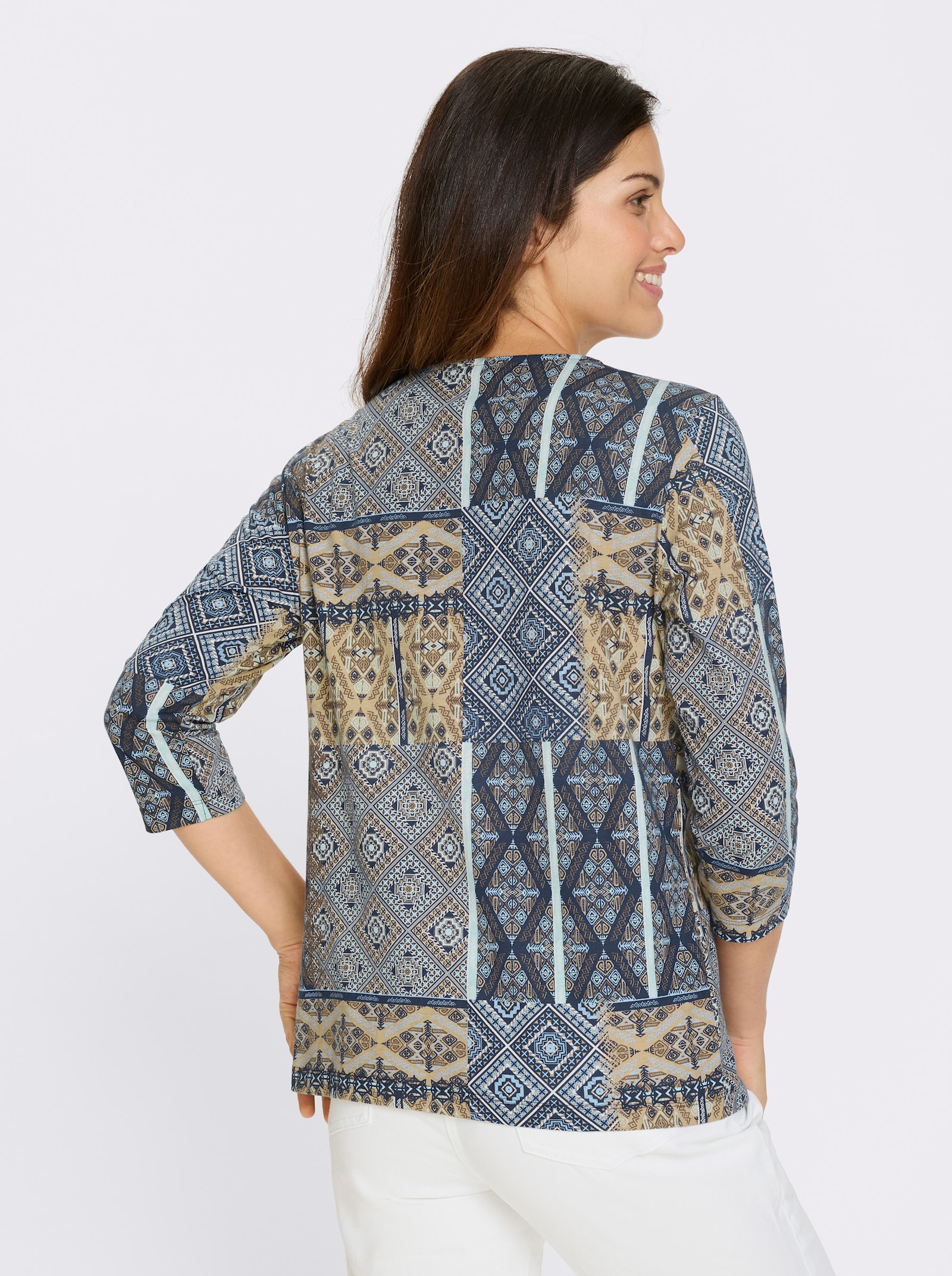 Tričko s 3/4 rukávem a etno vzorem - námořnická-velbloudí-potisk