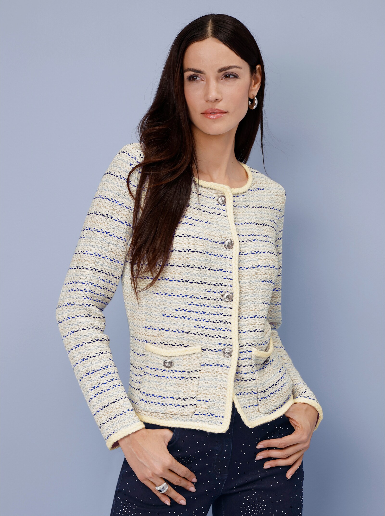 Cardigan in Bouclé-Optik - champagner-marine-meliert